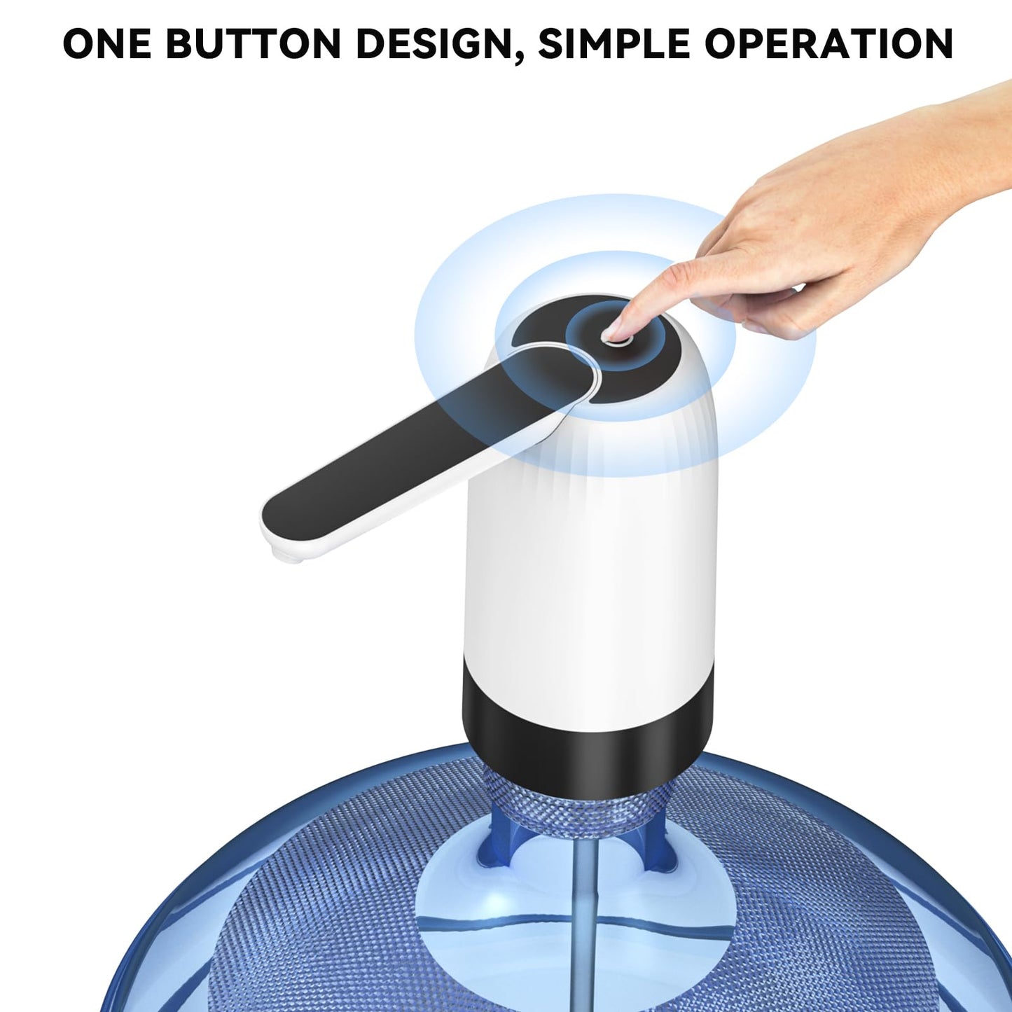 VAPTEC Water Dispenser for 2-5 Gal Bottles, Portable Water Bottle Pump, Rechargeable Battery, USB Charging Water Bottle Dispenser, One Button Design, Easy to Use for Home, Office, Travel, Camping