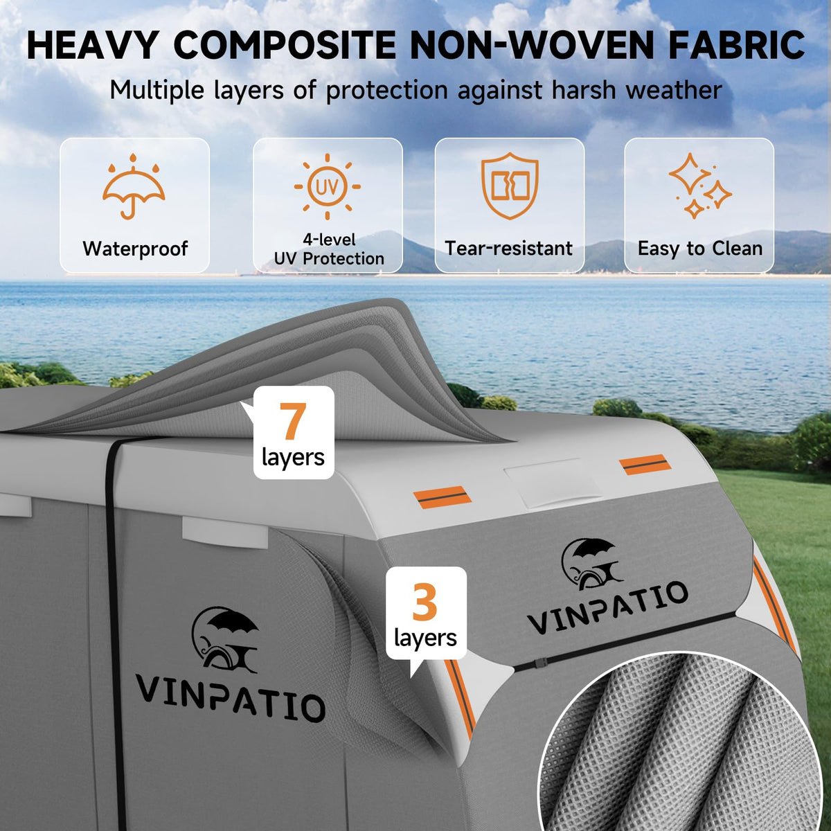 VINPATIO Travel Trailer RV Cover: 7 Layers Heavy Duty RV & Trailer Cover, Toy Hauler Cover Fits 18'-20' RV Camper Cover with 4 Tire Covers, Extra Windproof Straps, Tongue Jack Cover, Gutter Covers