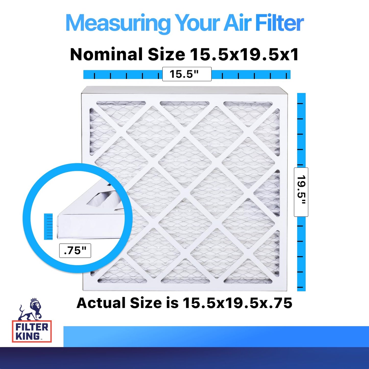 Filter King 15.5x19.5x1 Air Filter (MERV 8) (4-Pack) Dust & Allergy Control AC Furnace Filters, MADE IN USA, HVAC, Pleated, Electrostatic (Actual Size: 15.5 x 19.5 x .75)