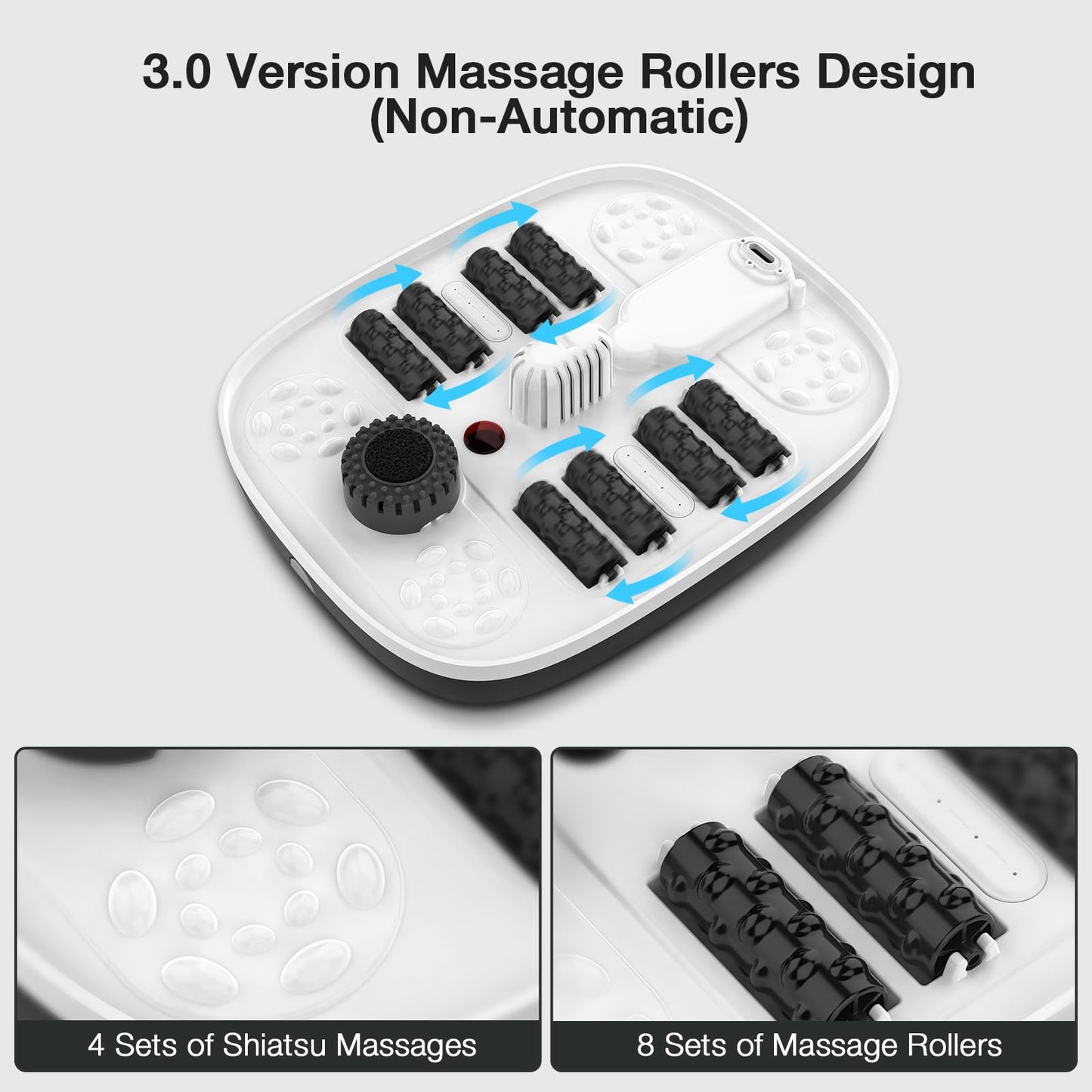 HOSPAN Collapsible Foot Spa with Heat, Bubble, Red Light, and Temperature Control, Foot Bath Massager with 8 Shiatsu Massage Rollers, Pedicure Foot Spa for Relaxation and Stress Relief, Black