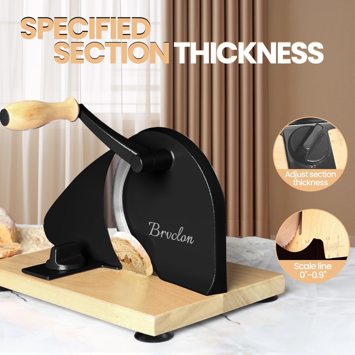 Manual Bread Slicer for Homemade Sourdough Bread, Adjustable Thickness&Evenly Slicing, Hand Crank Bread Slicer with Scale Line and Suction Cup, Serrated Blade Design, Patent