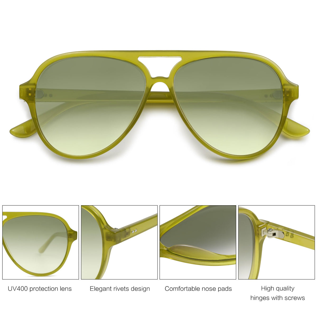 SOJOS Classic Polarized Aviator Sunglasses for Women Men, Retro Trendy Aviators Shades SJ2201, Light Green/Gradient Green