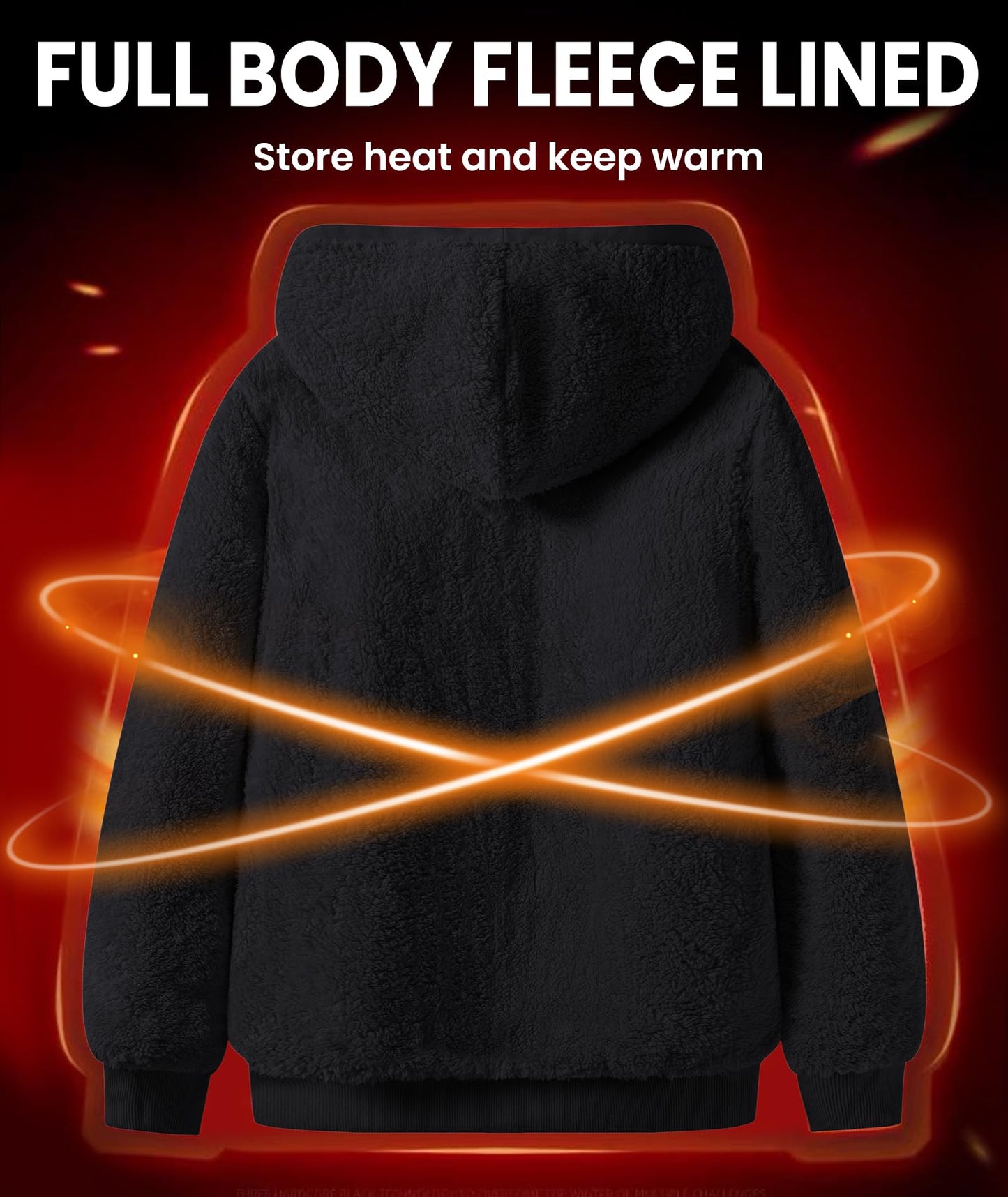 GEEK LIGHTING Hoodies for Men Heavyweight Fleece Sweatshirt - Full Zip Up Thick Sherpa Lined All black XL