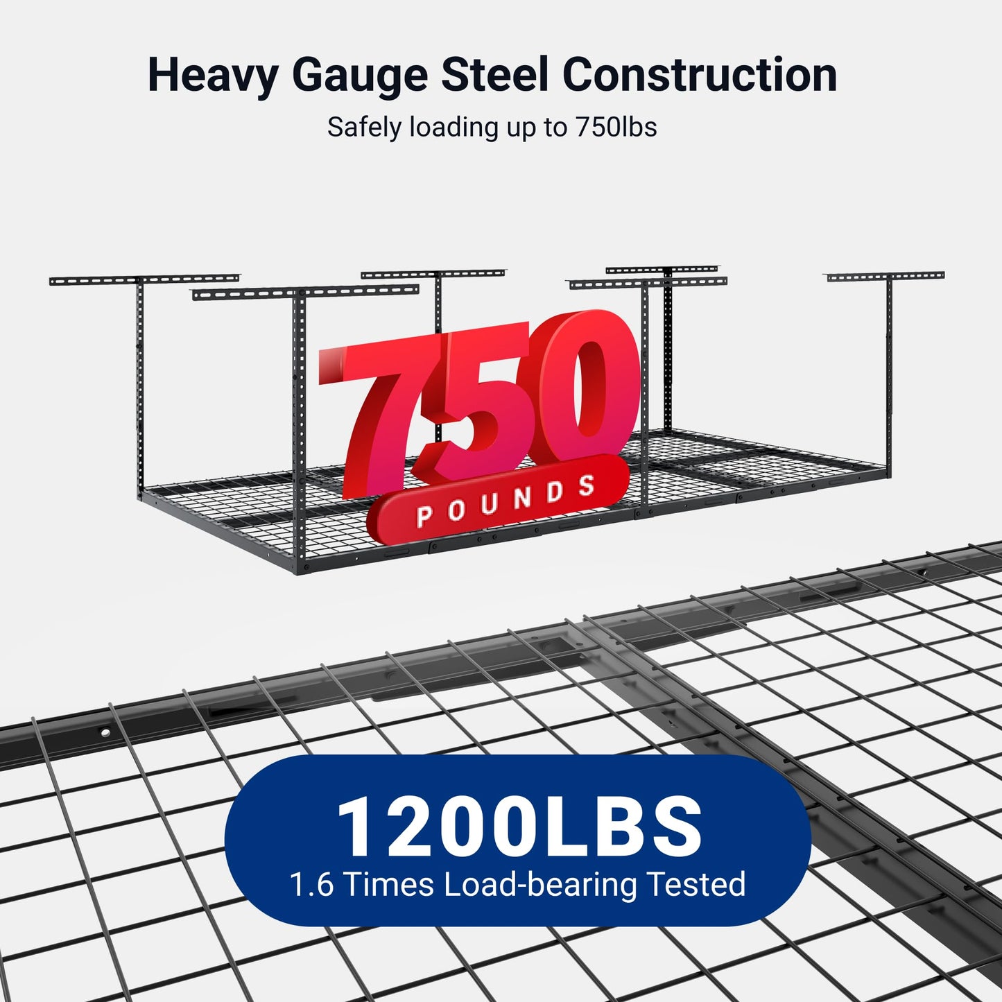 FLEXIMOUNTS 4x8 Overhead Garage Storage Rack, Adjustable Organization System, Heavy-Duty Metal Ceiling Racks, 750lbs Weight Capacity, Black, Classic Series