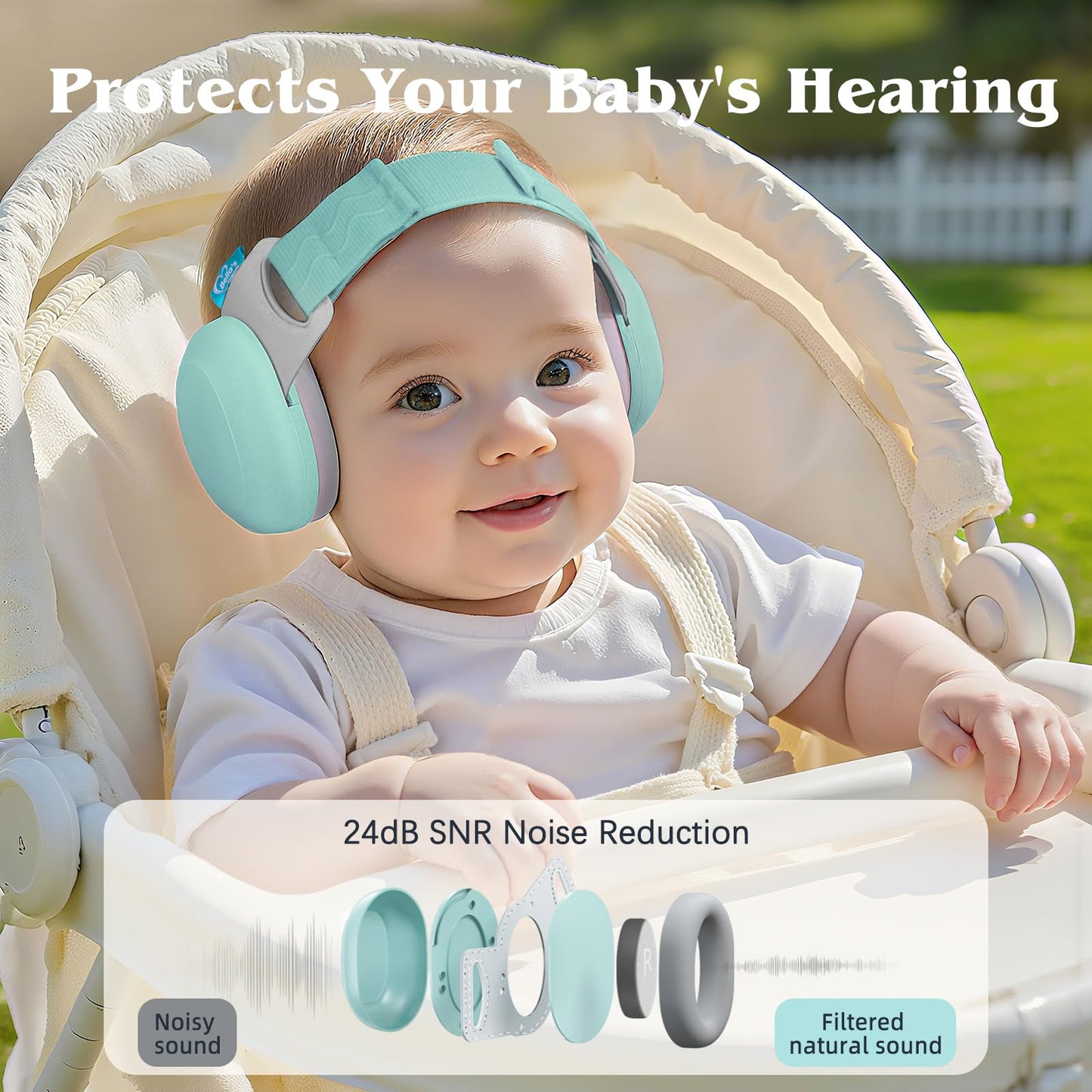 Bella's Friends Baby Ear Protection for Infants & Toddlers(3–48 Months), 24dB Noise Cancelling Headphones, Comfy Earmuffs for Airplane, Party & Sleep, Baby Travel Essential, Infant Gift, Sage Green