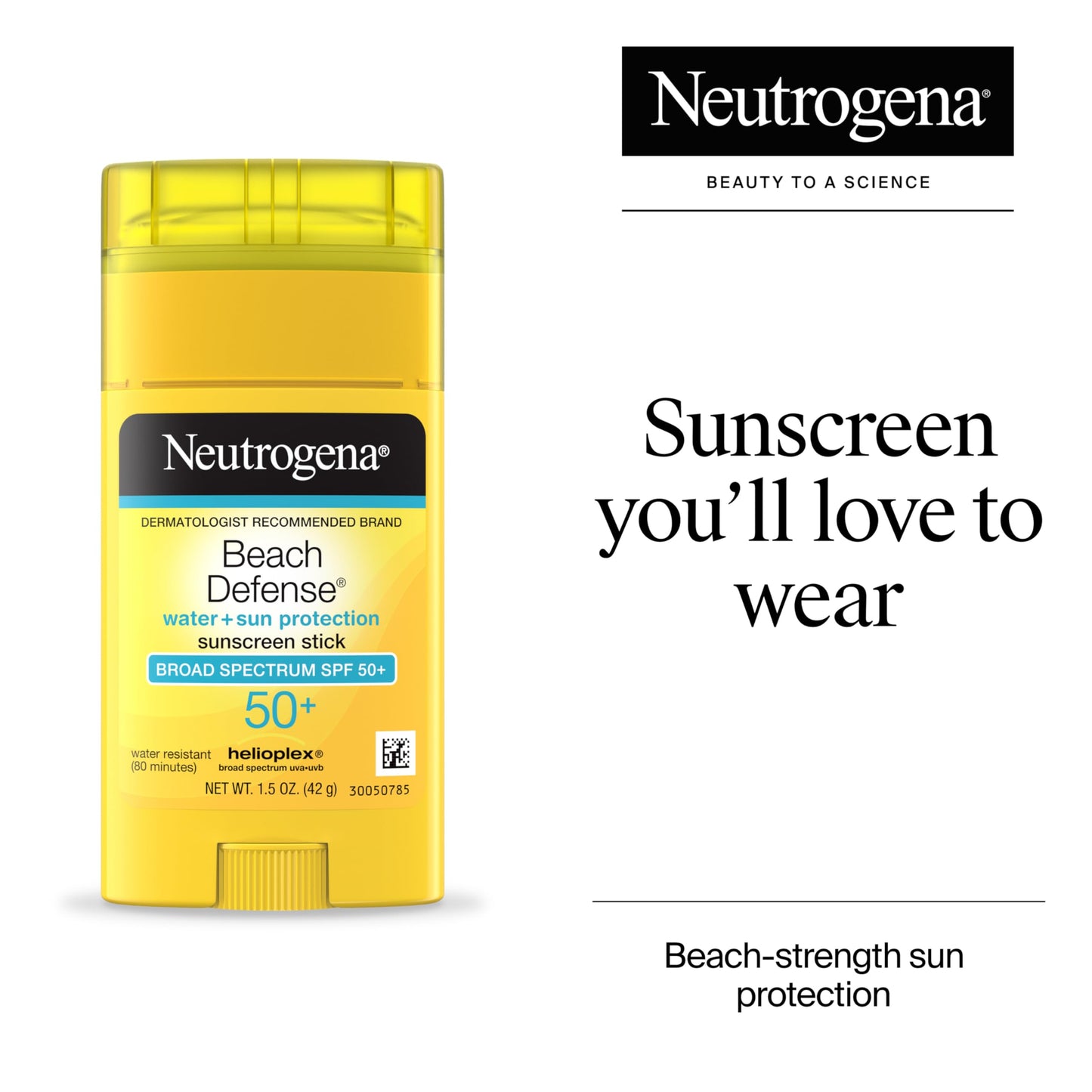 Neutrogena Beach Defense Sunscreen Stick SPF 50, Hands-Free Application, Hawaii Reef Act 104 Compliant, Octinoxate & Oxybenzone Free, Sunscreen for Face & Body, Travel Size, 1.5 oz