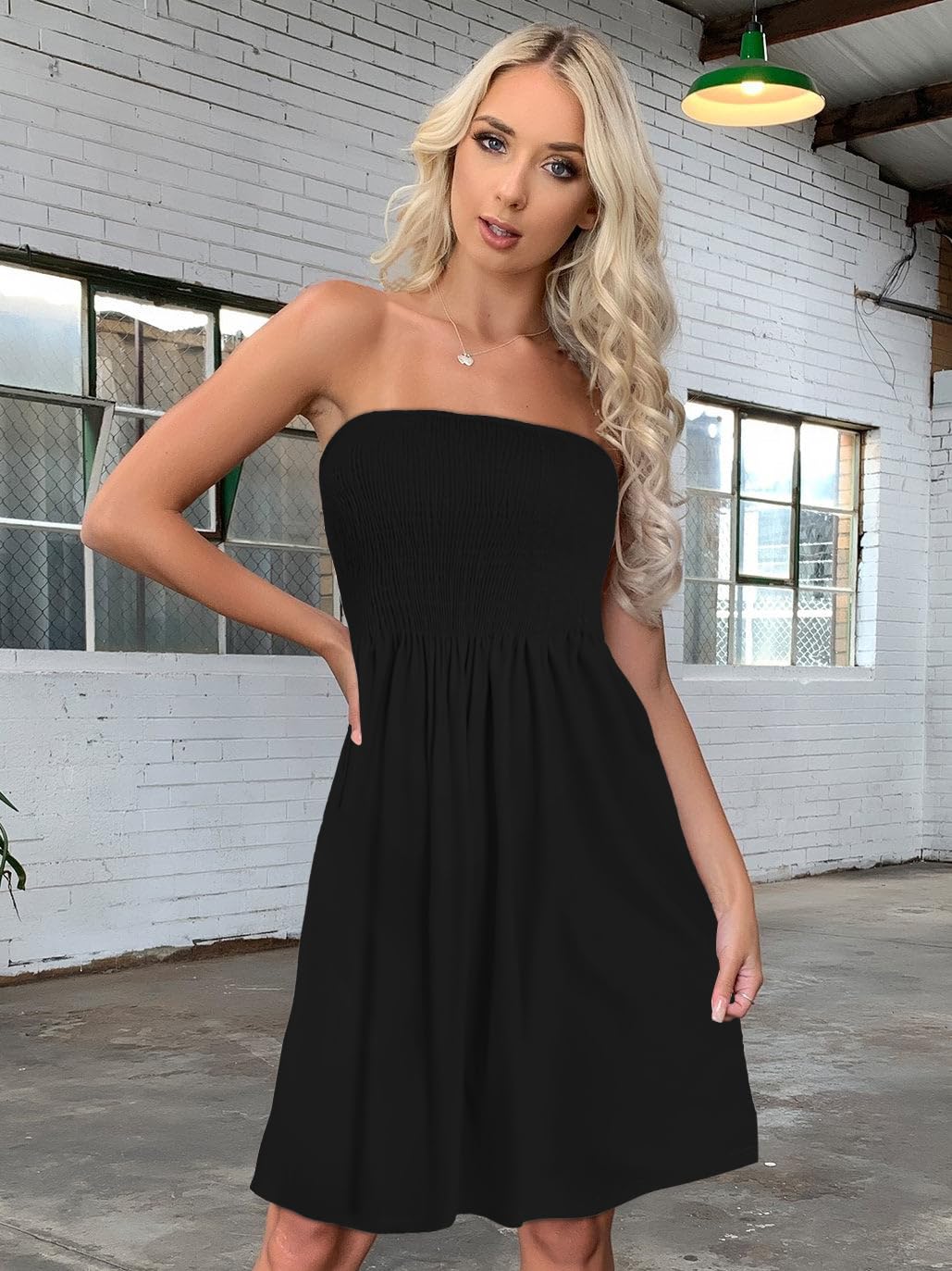 CHICGAL Womens Summer Sun Dress Casual Beach Strapless Cover ups Wedding Guest Dresses Tube Sundress (Black,L)