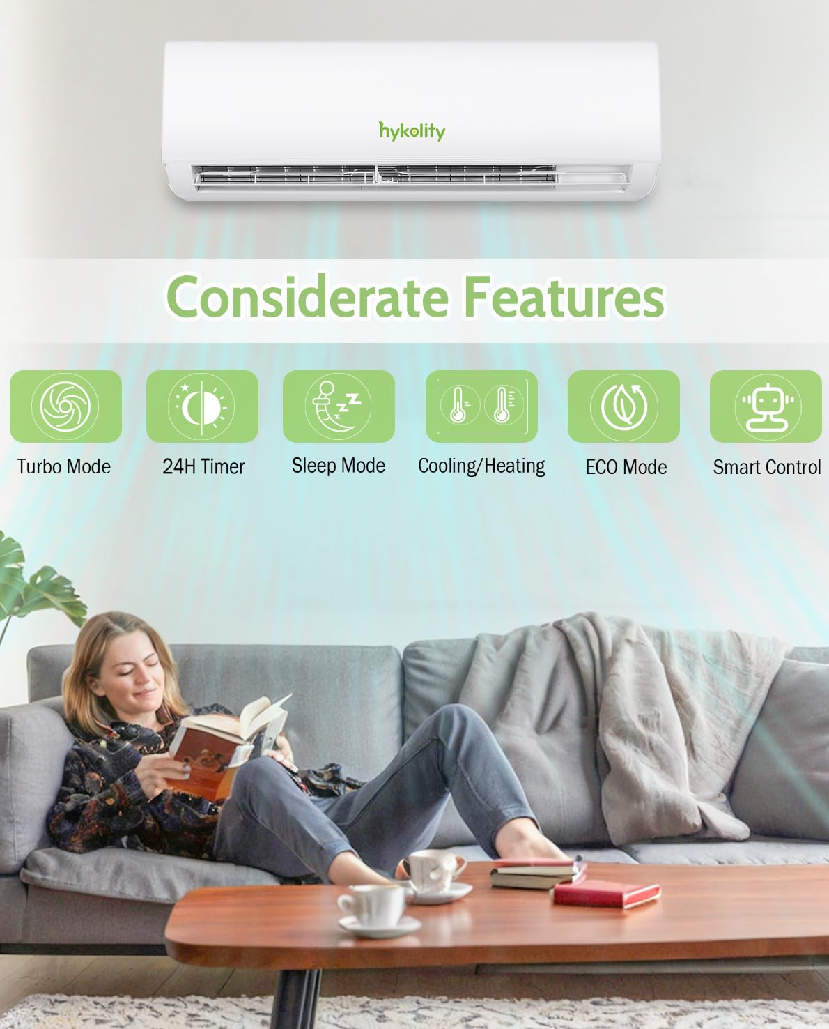 Wifi Enabled 9,000 BTU Mini Split Air Conditioner & Heater, 19 SEER2 115V Split AC Unit Ductless Inverter System with Heat Pump, Installation Kits - Cools Rooms up to 450 Sq.Ft