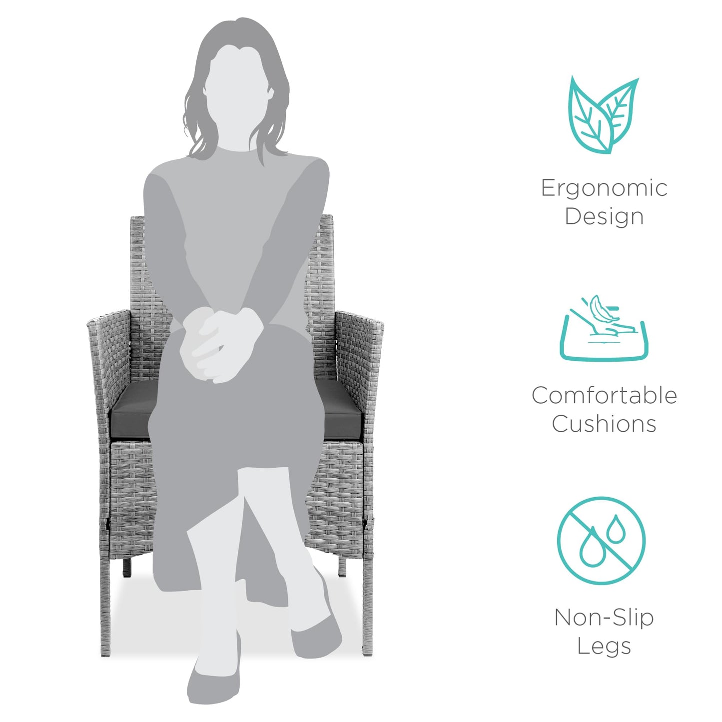 Best Choice Products 3-Piece Outdoor Wicker Conversation Bistro Set, Space Saving Patio Furniture for Garden w/Side Table - Gray/Gray