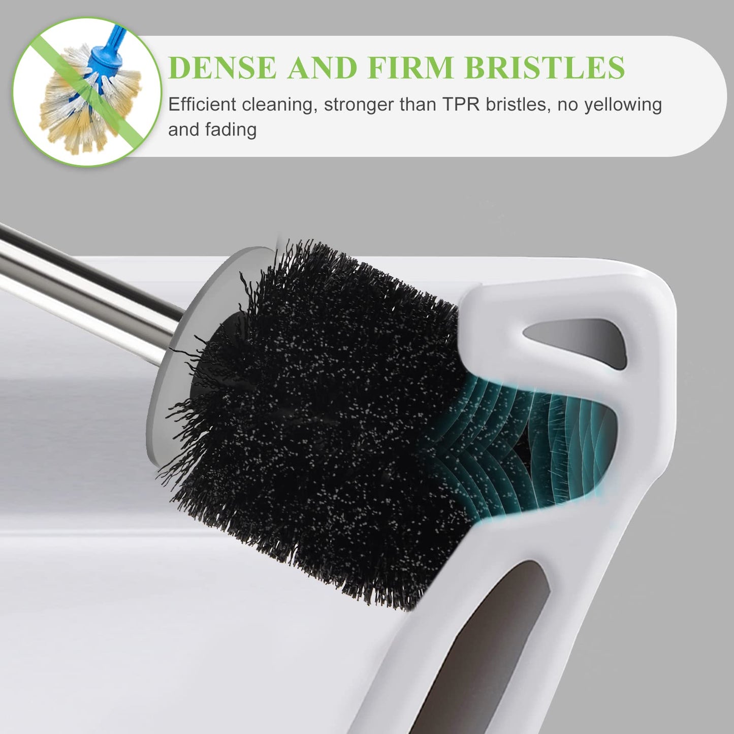 AONEZ Compact Toilet Brush & Holder, Stainless Steel Handle, Space Saving for Storage, Deep Cleaning, Drip-Proof, Easy to Assemble, Nylon Bristles, White & Grey