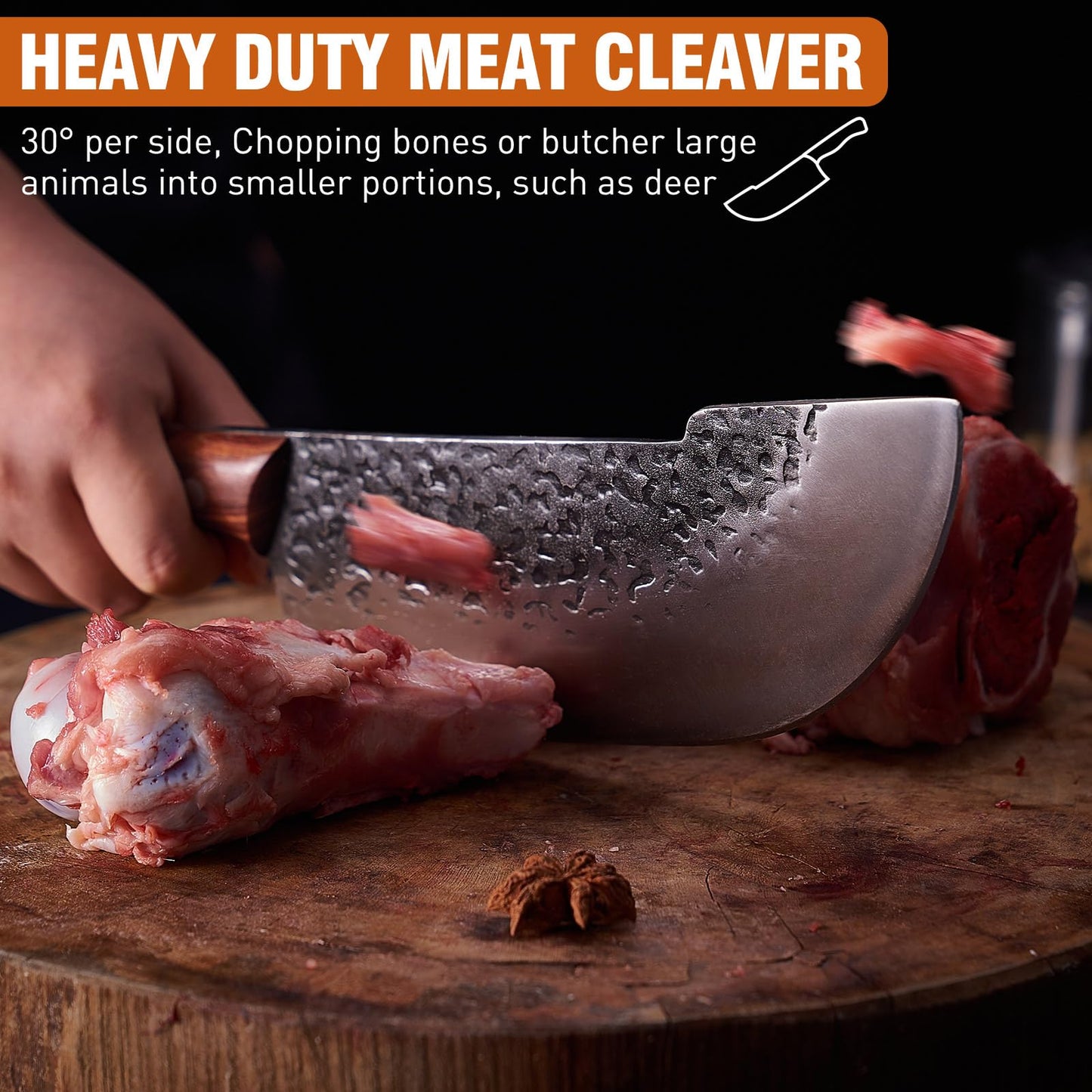 Naitesen 4PCS Butcher Knife and Kitchen Knife Set 2 in 1, Hand Forged Serbian Chef Knife Meat Cleaver Breaking Knife Boning Knife Hand Forged Very Sharp for Meat Cutting Home Kitchen Cooking BBQ