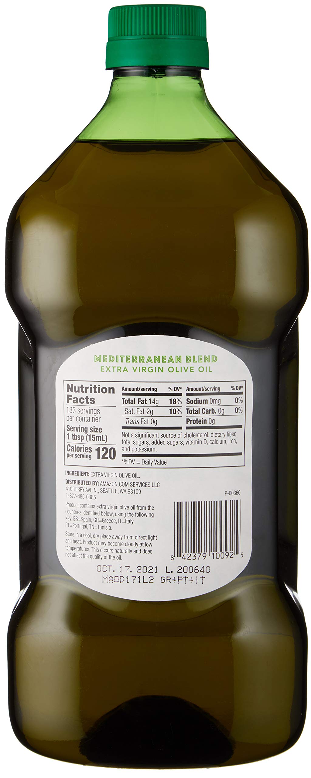 Amazon Fresh, Mediterranean Blend Extra Virgin Olive Oil, 3.6 Fl Oz (2L)