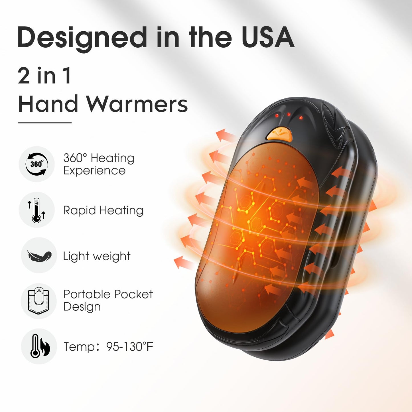 AI Hand Warmers Rechargeable 2 Pack, 20Hrs Long Safe Heat, AI Smart Chips Electric Hand Warmers, Portable Pocket Heater, Gifts for Christmas, Outdoor, Golf, Hunting, Camping Accessories