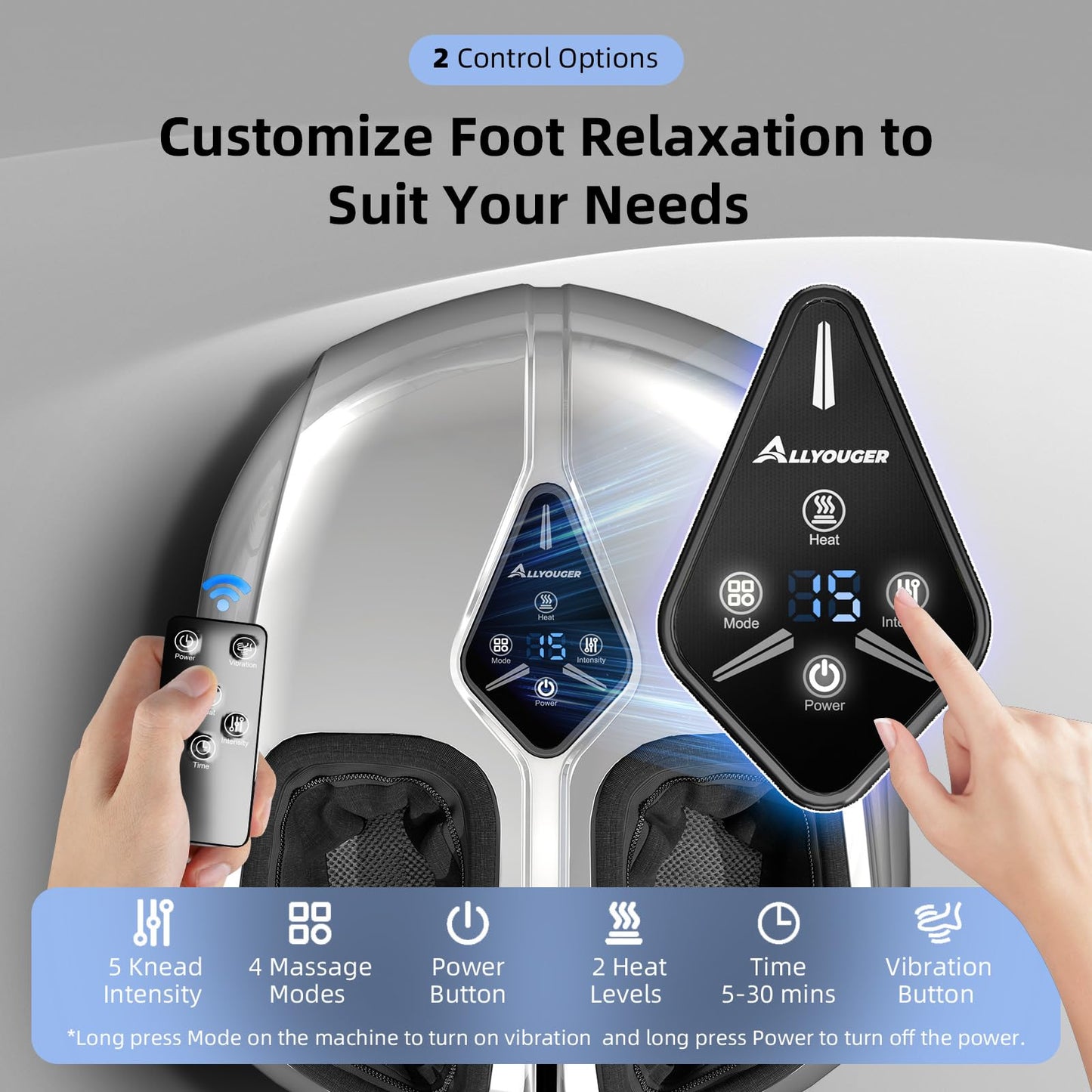 ALLYOUGER Shiatsu Foot Massager with Heat,Vibration,Air Compression and Deep Kneading for Plantar Fasciitis, Neuropathy,Improve Foot Wellness,Gifts for Women & Men(Silver)
