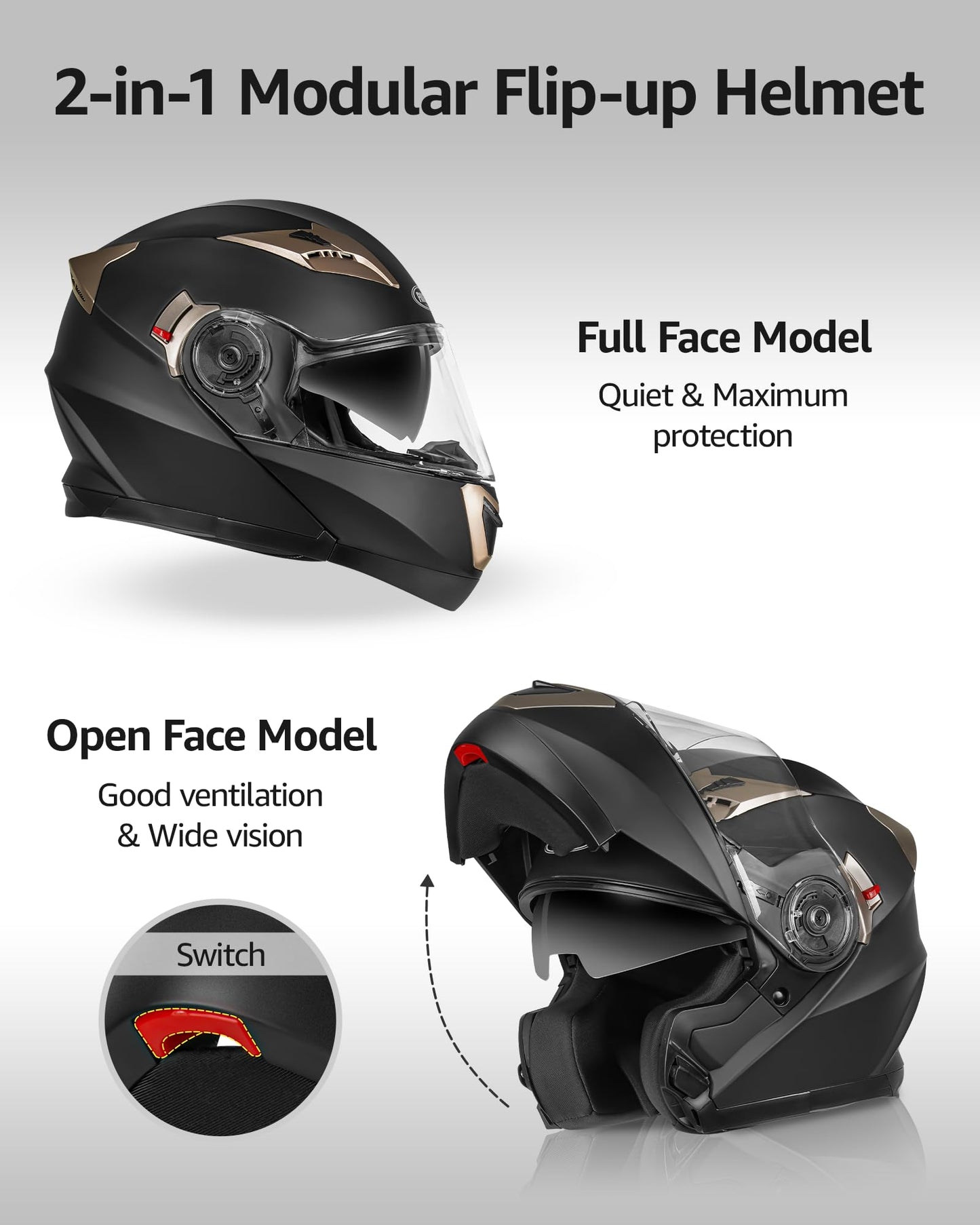 Motorcycle Modular Full Face Helmet DOT Approved - YEMA Helmet YM-925 Motorbike Casco Moto Moped Street Bike Racing Helmet with Sun Visor for Adult Youth Men and Women - Matte Black,S