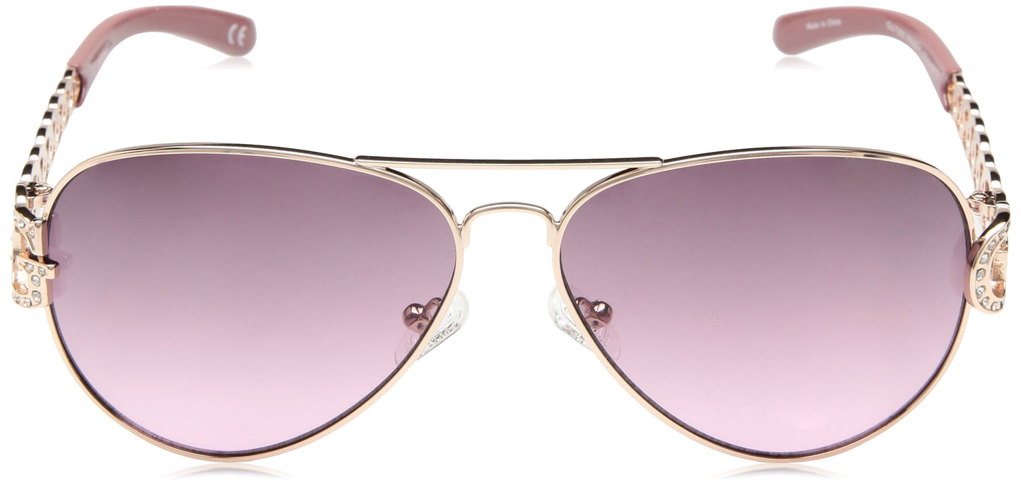 GUESS Women's Metal Aviator Sunglasses, RGLD-45, 63 mm