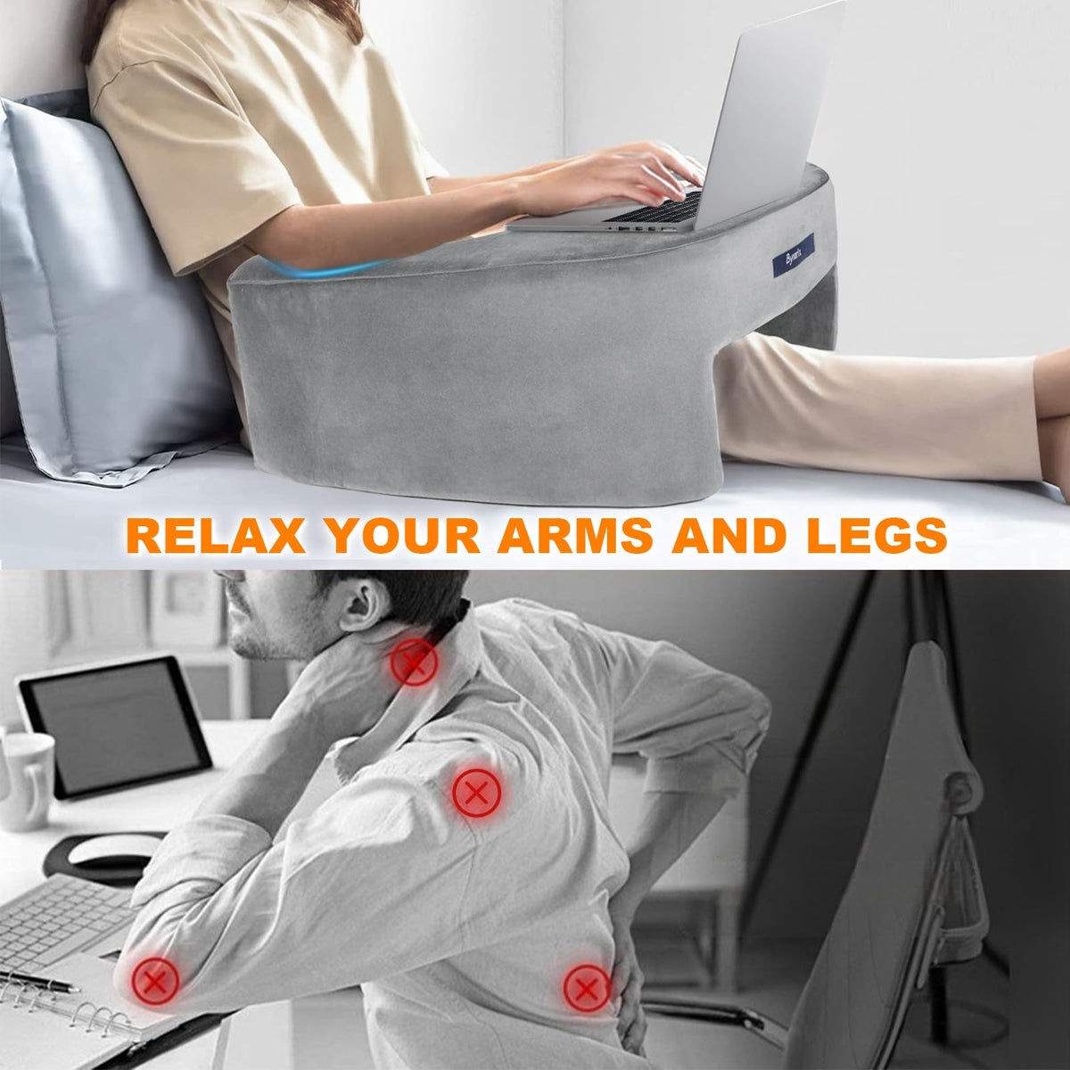 ByNaRIX Reading Pillow for Gaming, Lap Desk Pillow for Laptop, Extra Large Arm Rest Pillow for Adult Working, Playing, Crocheting, Steam Deck Switch/Sitting in Bed Floor Couch Sofa Grey
