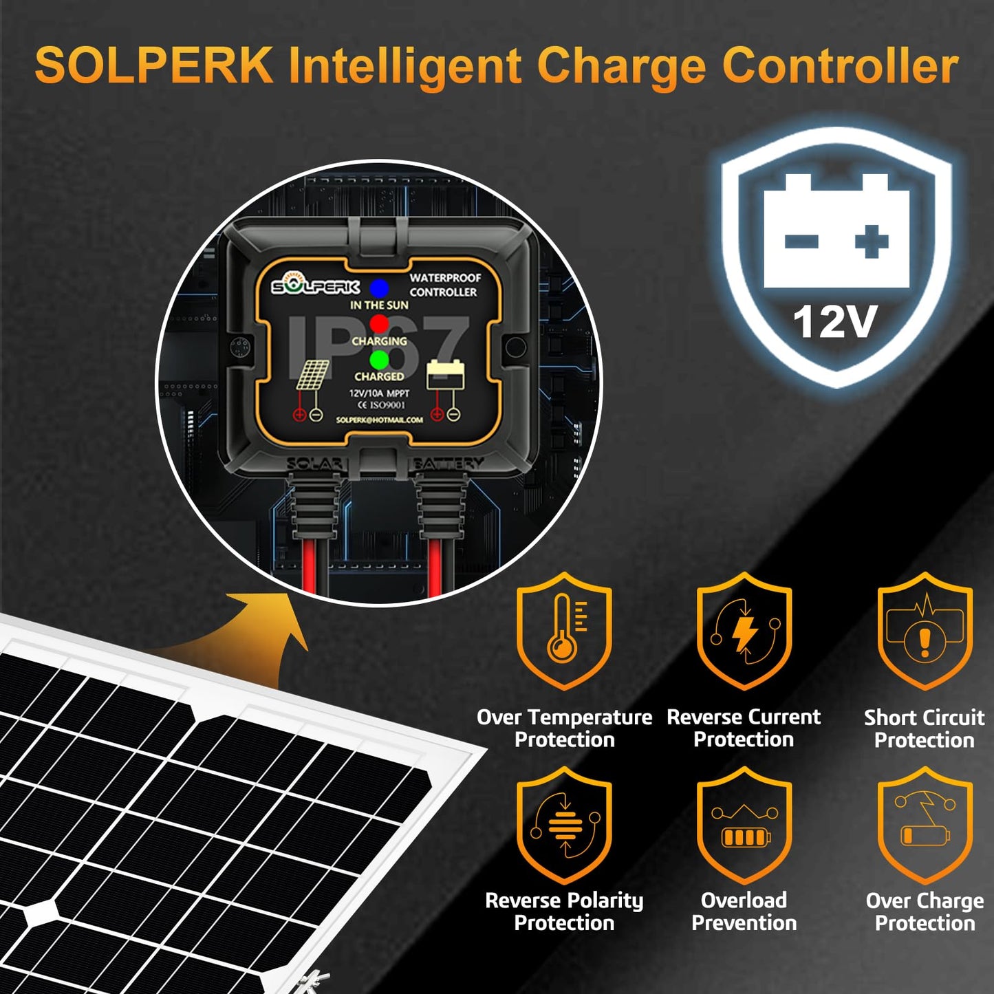 SOLPERK Solar Panel Kit 20W 12V, Solar Battery Trickle Charger Maintainer + Upgrade Controller + Adjustable Mount Bracket for Boat Car RV Motorcycle Marine Automotive
