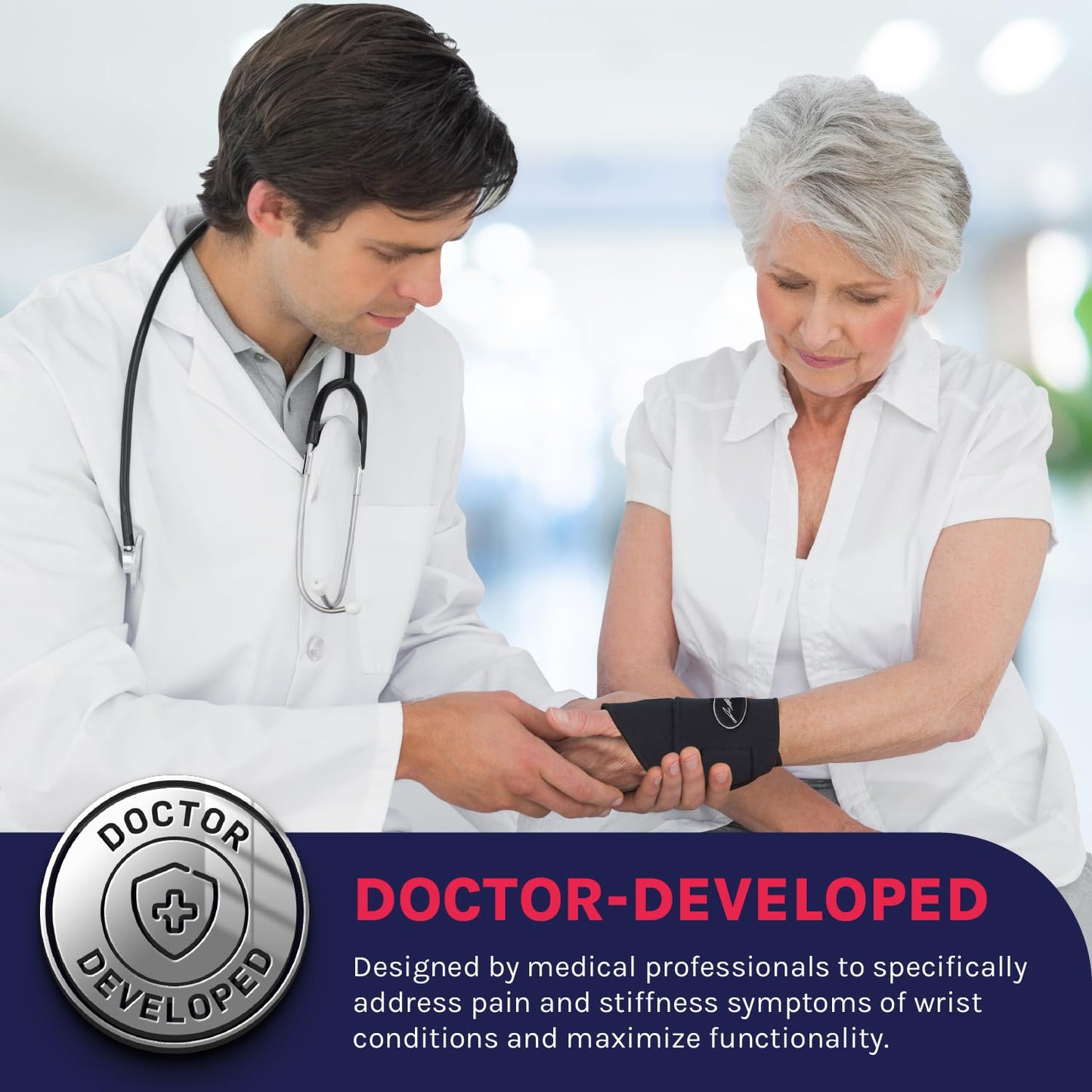 Doctor Developed Wrist Brace, Wrist Wraps for Carpal Tunnel Arthritis, Tendonitis, Hand Support, Ideal for Fitness, Weightlifting - Handbook Included (Wrist Brace 1 Pack)