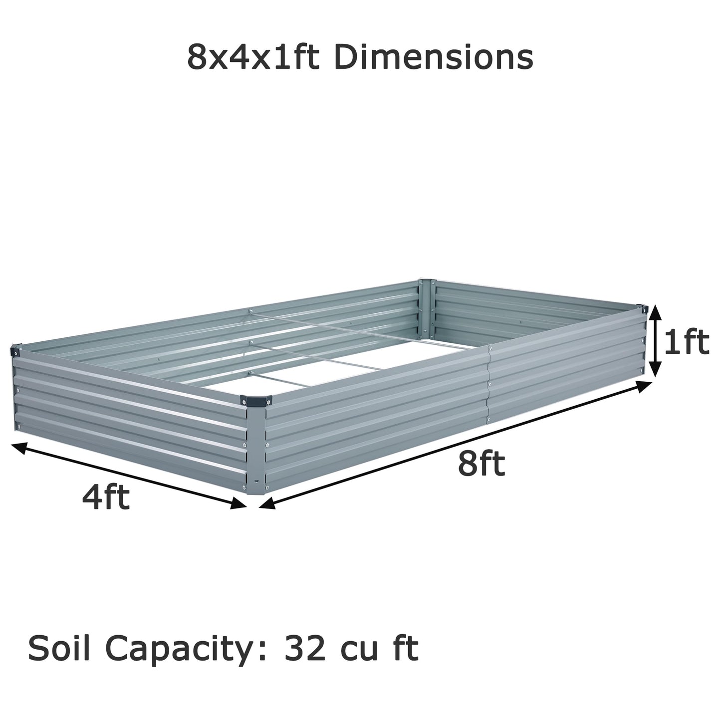 Foxlang 8x4x1ft(2 Pack) Galvanized Raised Garden Bed,Outdoor Planter Box Metal Patio Kit Planting Bed for Vegetables Flowers Herb,Grey
