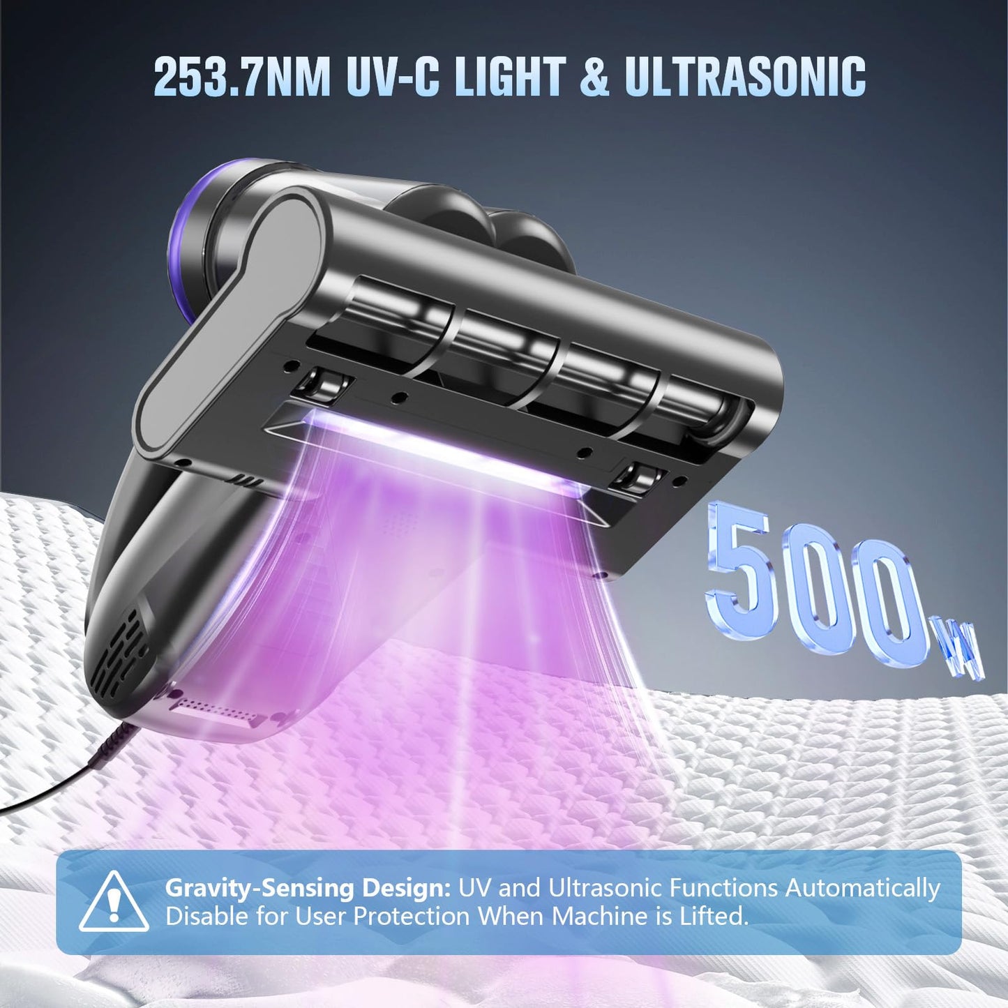 Mattress Vacuum Cleaner,Bed Vacuum Cleaner with UV-C Light,16Kpa,140°F Heat,Ultrasonic,Anion,Handheld Vacuums for Bed,Sofa,Couch,Crib(Corded,Dark Purple)