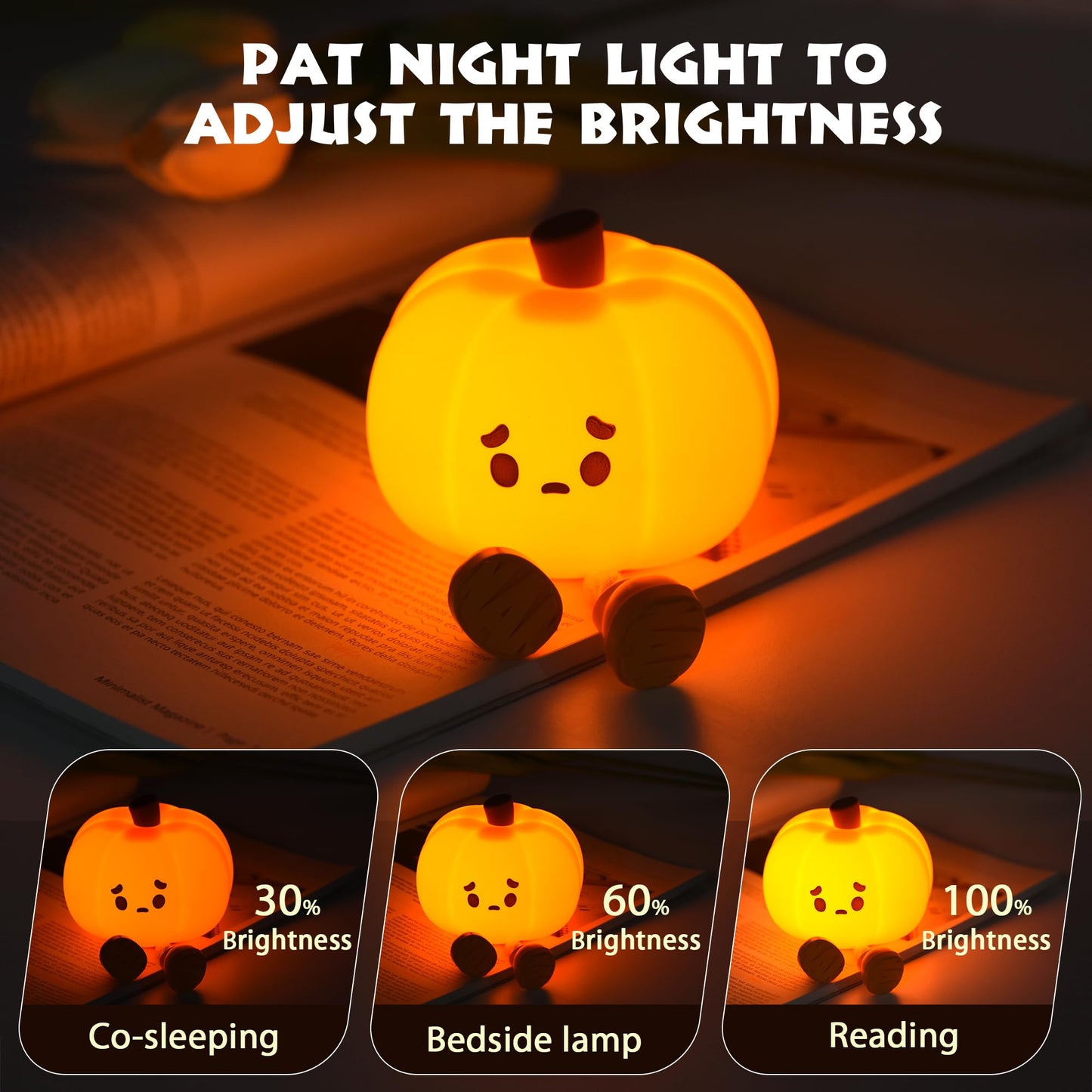Dylviw Pumpkin Night Light, Cute LED Lamp, Silicone Dimmable Nursery Nightlight for Kids, Silicone Rechargeable Bedside Touch Lamp, Funny Office Desk and Halloween Decor for Woman and Kids