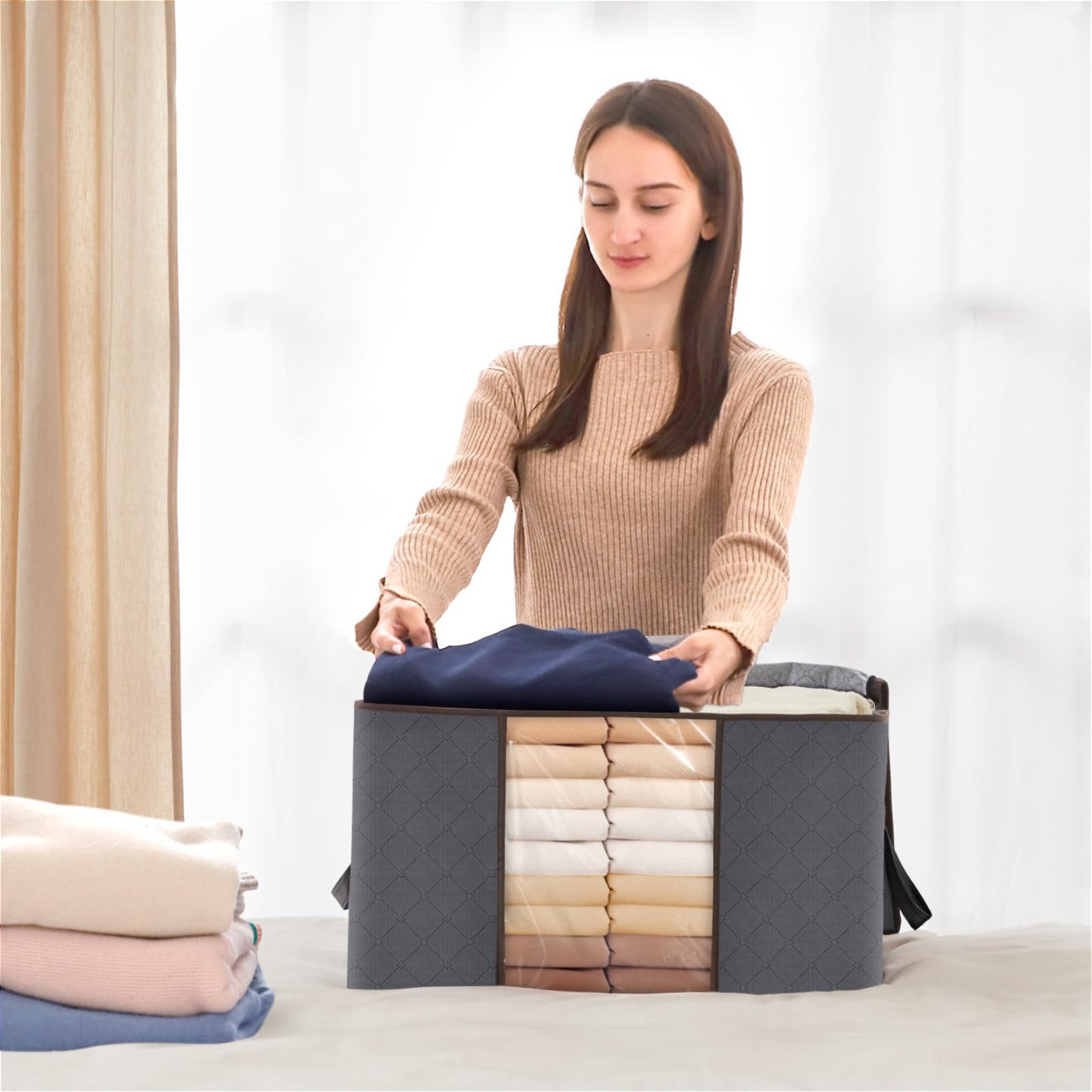 Lifewit 90L Large Storage Bags, 6 Pack Closet Organizers and Storage, Clothes Storage Bins with Lids, Foldable Storage Containers with Reinforced Handles for Clothing, Blanket, Bedding, Comforter Gray