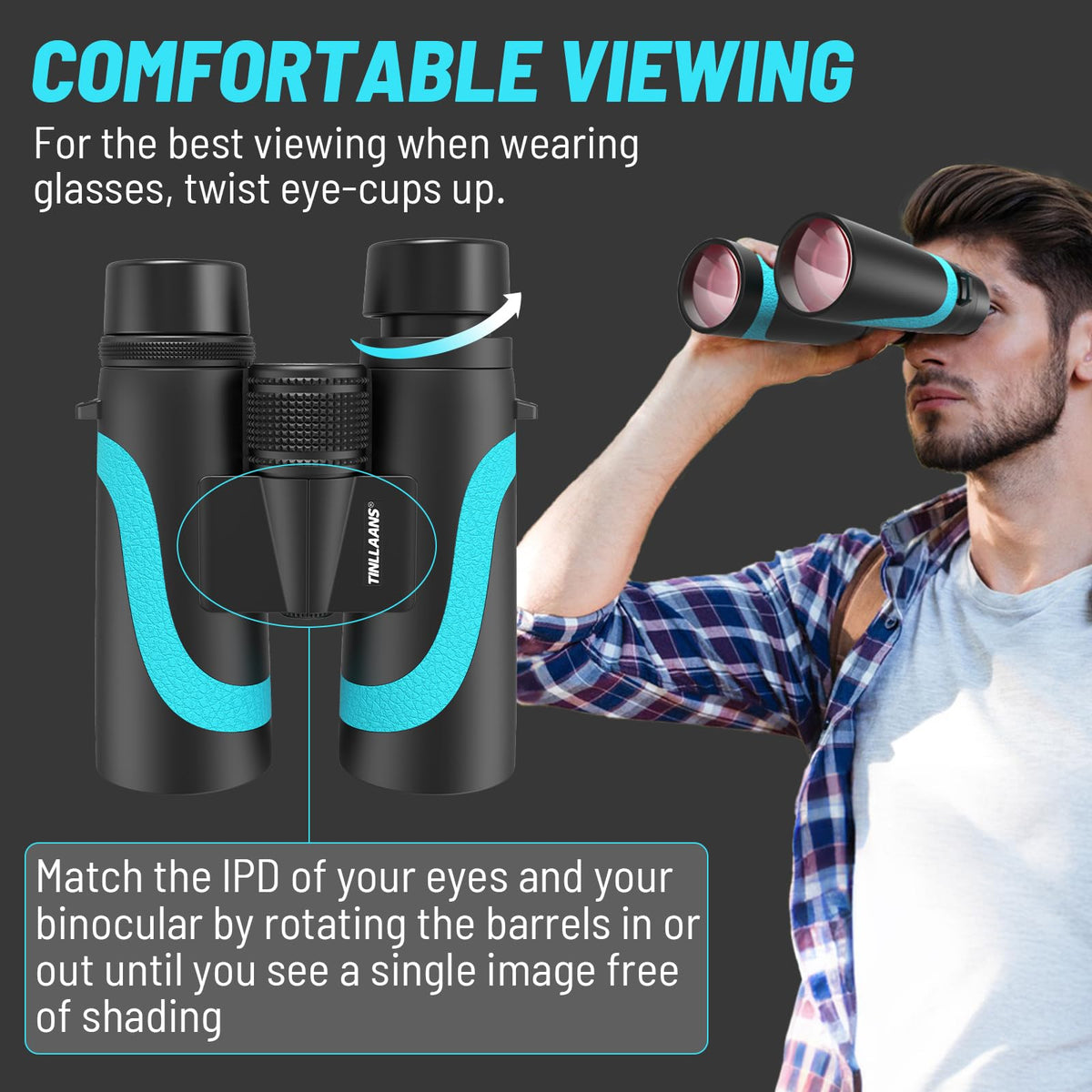 Tinllaans 15x55 HD Binoculars for Adults, High Powered, Large View, BAK4 Prism, Waterproof, Lightweight for Bird Watching, Hiking, Travel, Cruise Trip with Phone Adapter (Blue)