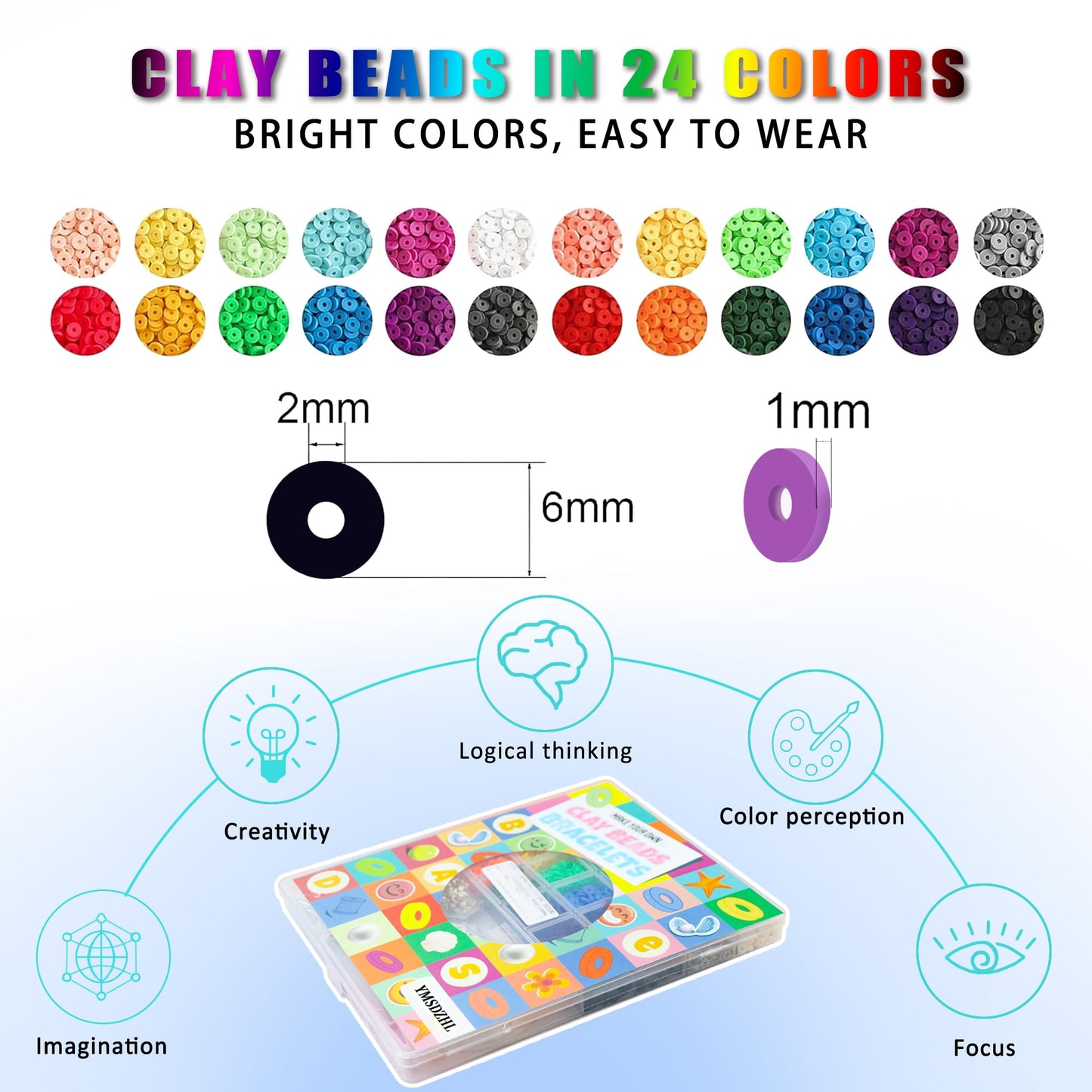 YMSDZHL 6000+PCS Clay Beads Bracelet Making Kit,24 Color DIY Flat Preppy Beads for Friendship Jewelry Making,Polymer Heishi Beads with Charms Gifts for Teen Girls Crafts for Ages 4-12