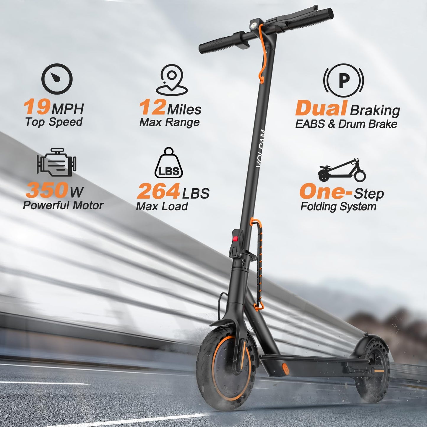 VOLPAM Electric Scooter, 350W/500W, 8.5"/10" Tires, 12/21/28 Miles Range, 16/19/22Mph, Folding E-Scooter with Dual Braking (8.5''-12Miles-350W)