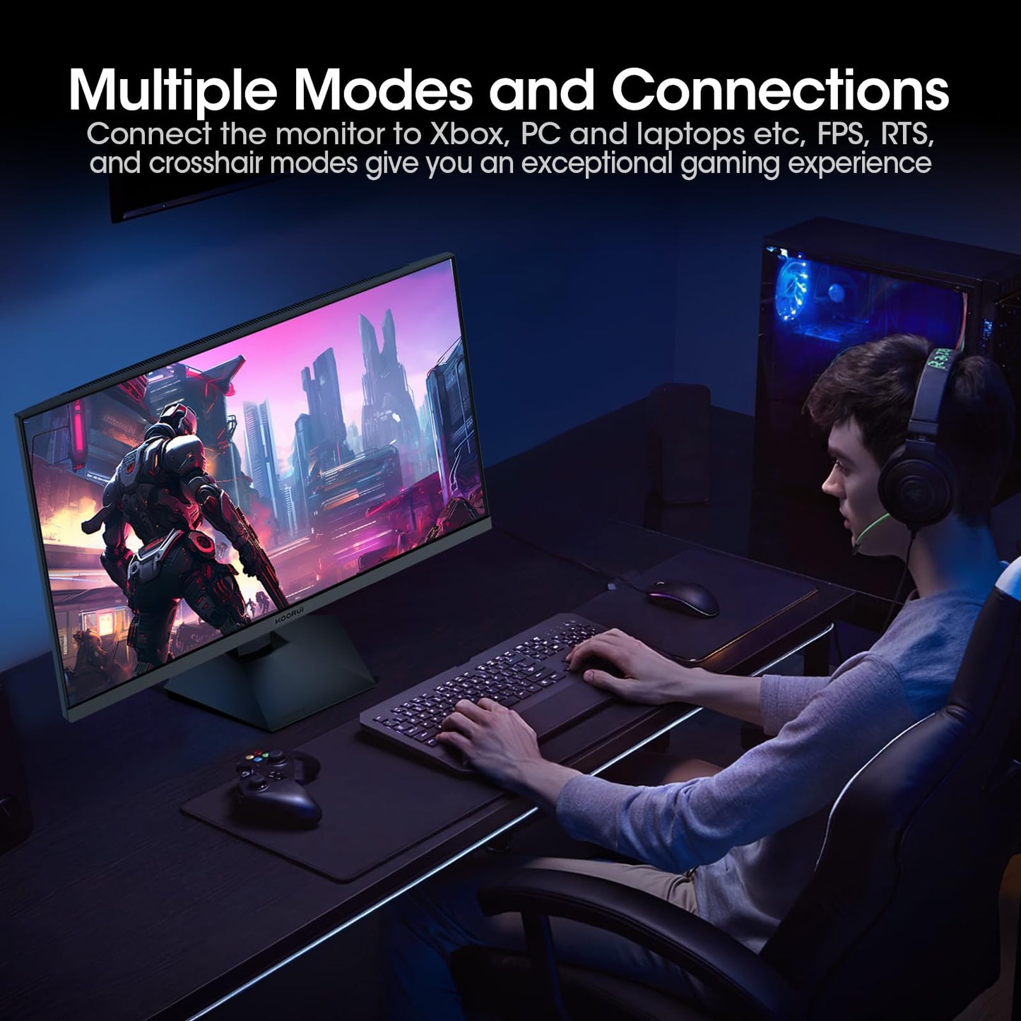 KOORUI Gaming Monitor, QHD 24" Nano IPS Monitor, 1440P 165Hz Computer Monitor, 1ms 2K PC Monitor, 100% sRGB, Adaptive Sync, Height/Tilt/Pivot Adjustment, HDMI, DisplayPort, GP01