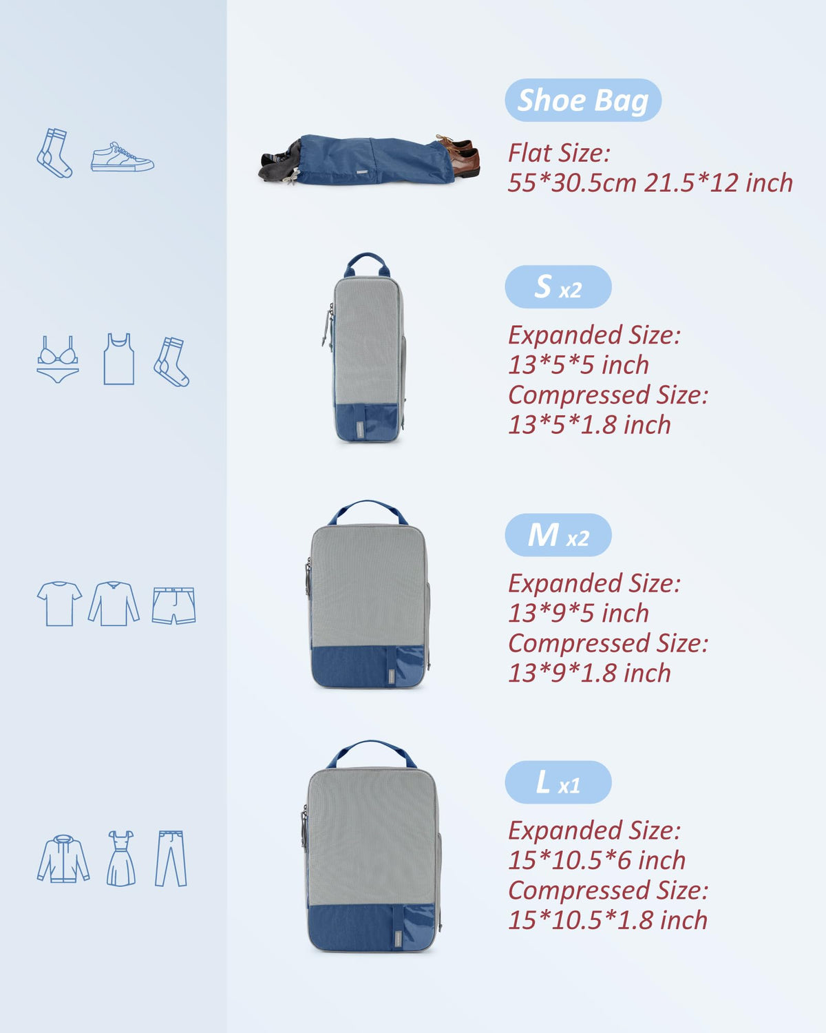 BAGSMART 6 Set Compression Packing Cubes for Travel, Lightweight Vacation Travel Essentials for Men, Travel Accessories for Suitcase Organizer Bags Set, Durable Luggage Organizer Travel Bags
