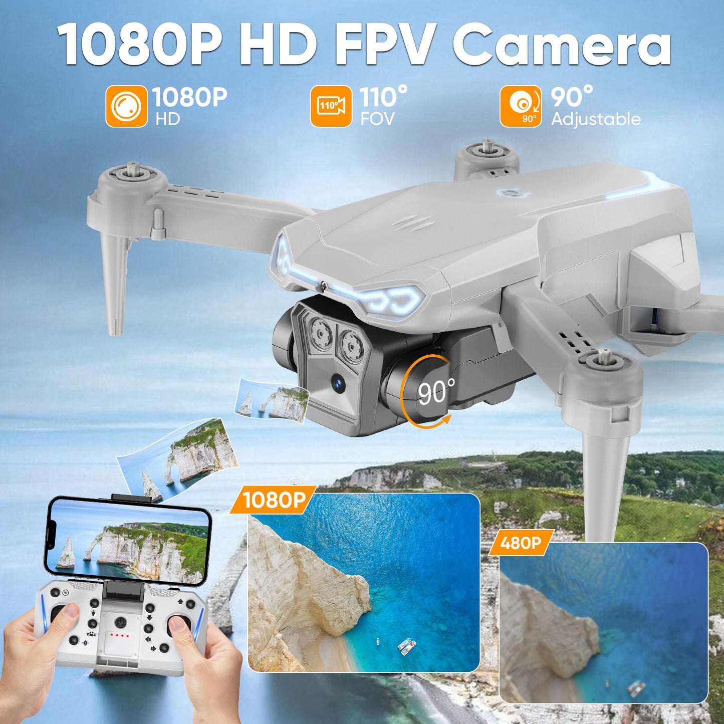 Naseto 1080P HD Foldable Drone with Camera for Adults & Kids, RC Quadcopter with One-Key Takeoff/Landing, Altitude Hold, Waypoint Flight, 360° Flip, 2 Batteries, Easy-to-Fly Gift for Boys and Girls