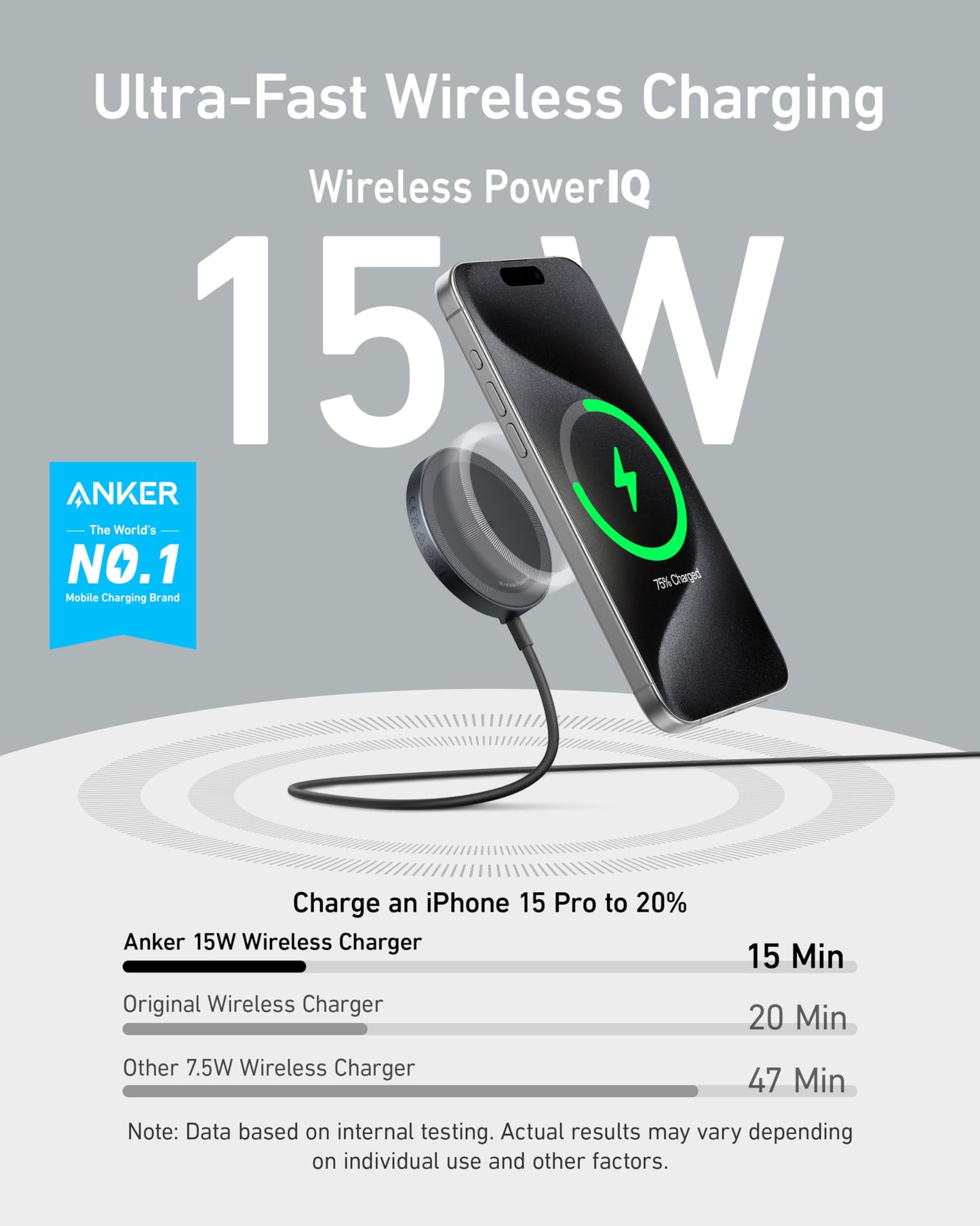 Anker MagSafe Charger Pad Compatible, MagGo iPhone 16 Wireless Charging Pad, Qi2 Certified 15W Wireless Charger for iPhone 16/16 Plus/16 Pro/16 Pro Max/15/14/13/12 Series (Black, No Adapter)