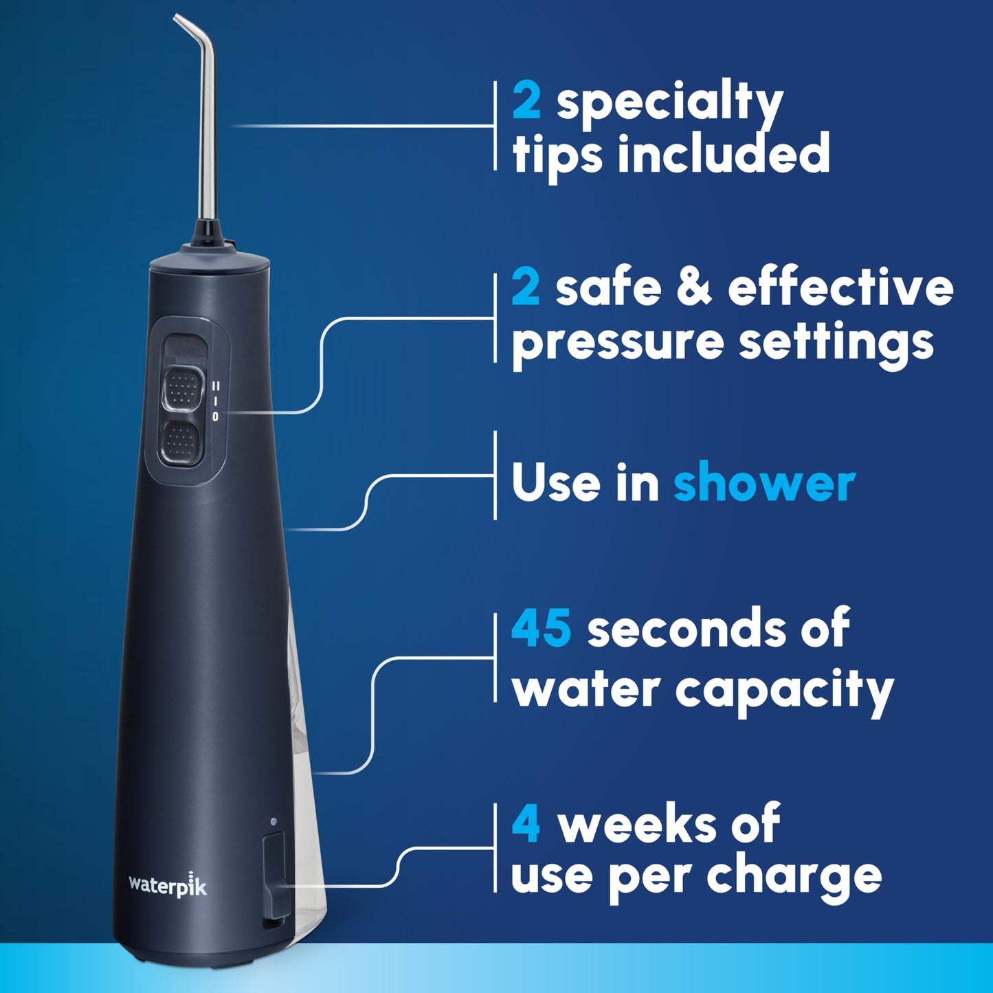 Waterpik Cordless Pulse Rechargeable Portable Water Flosser for Teeth, Gums, Braces Care and Travel with 2 Flossing Tips, Waterproof, ADA Accepted, WF-20 Blue, Packaging May Vary