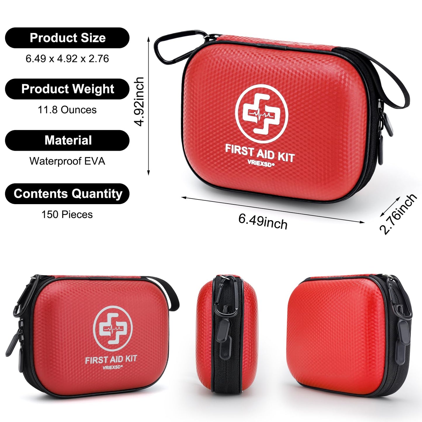 Mini First Aid Kit - 150 Piece Small Waterproof Hard Shell Medical Kit for Home, Car, Travel, Camping, Truck, Hiking, Sports, Office, Vehicle & Outdoor Emergencies- Small First Aid Medical Kit (Red)