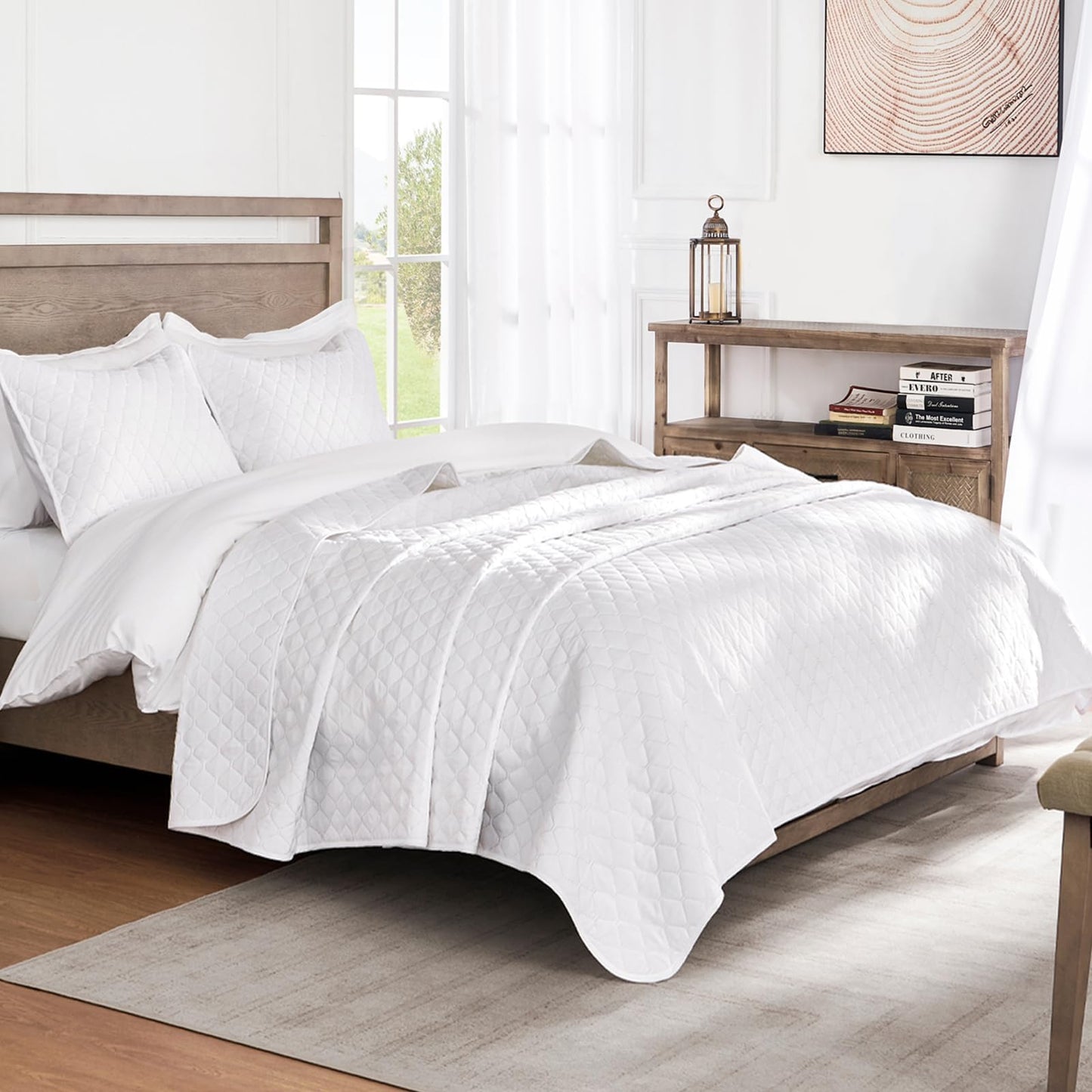 Exclusivo Mezcla Reversible Full Queen Quilt Bedding Set with Pillow Shams, Lightweight Quilts Queen Size, Soft Bedspreads Bed Coverlets for All Seasons - (White, 90"x96")