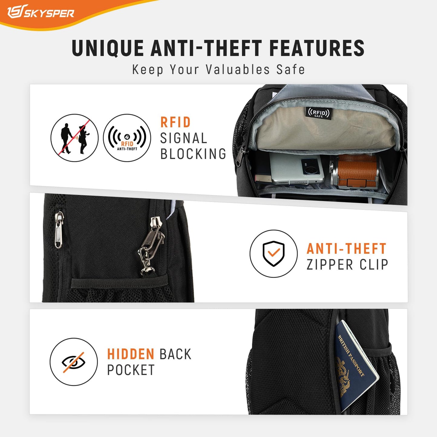 SKYSPER Sling Bag RFID Cross Body Bag Recycled Crossbody Backpack Travel Daypack(Black)