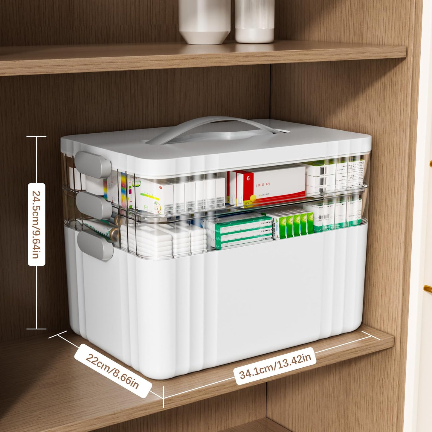 ARSTPEOE 3-Tier Medicine Organizer - Portable Medicine Cabinet with Plastic Handle, Multipurpose Medical Box with Pill Box, Empty First Aid Kit for Home