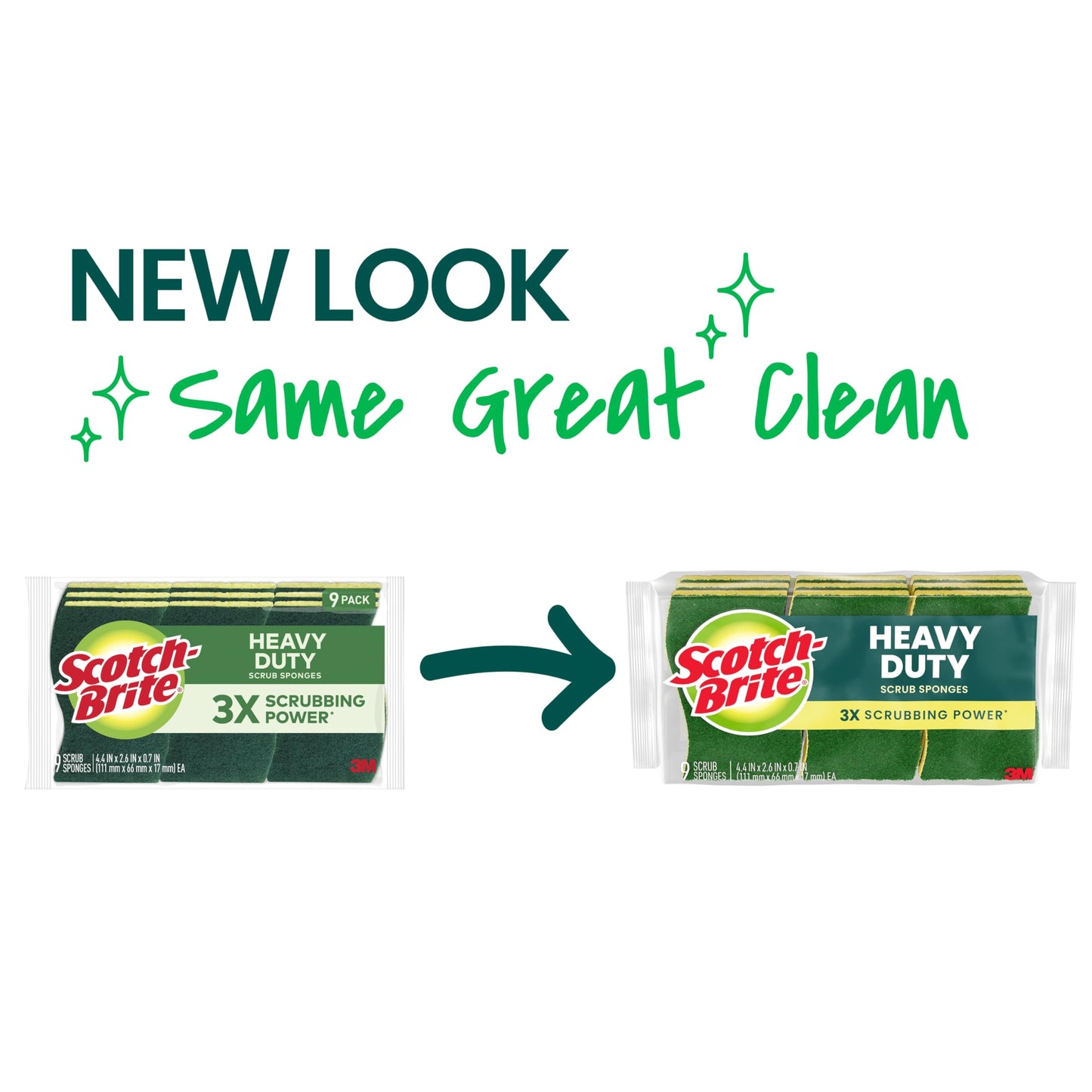 Scotch-Brite Heavy Duty Scrub Sponge, 9 Kitchen Sponges Designed for Tough Messes in the Kitchen that Last 3X Longer*, Best for Cast Iron Skillets and Outdoor Grills, Flexible, Durable, and Strong