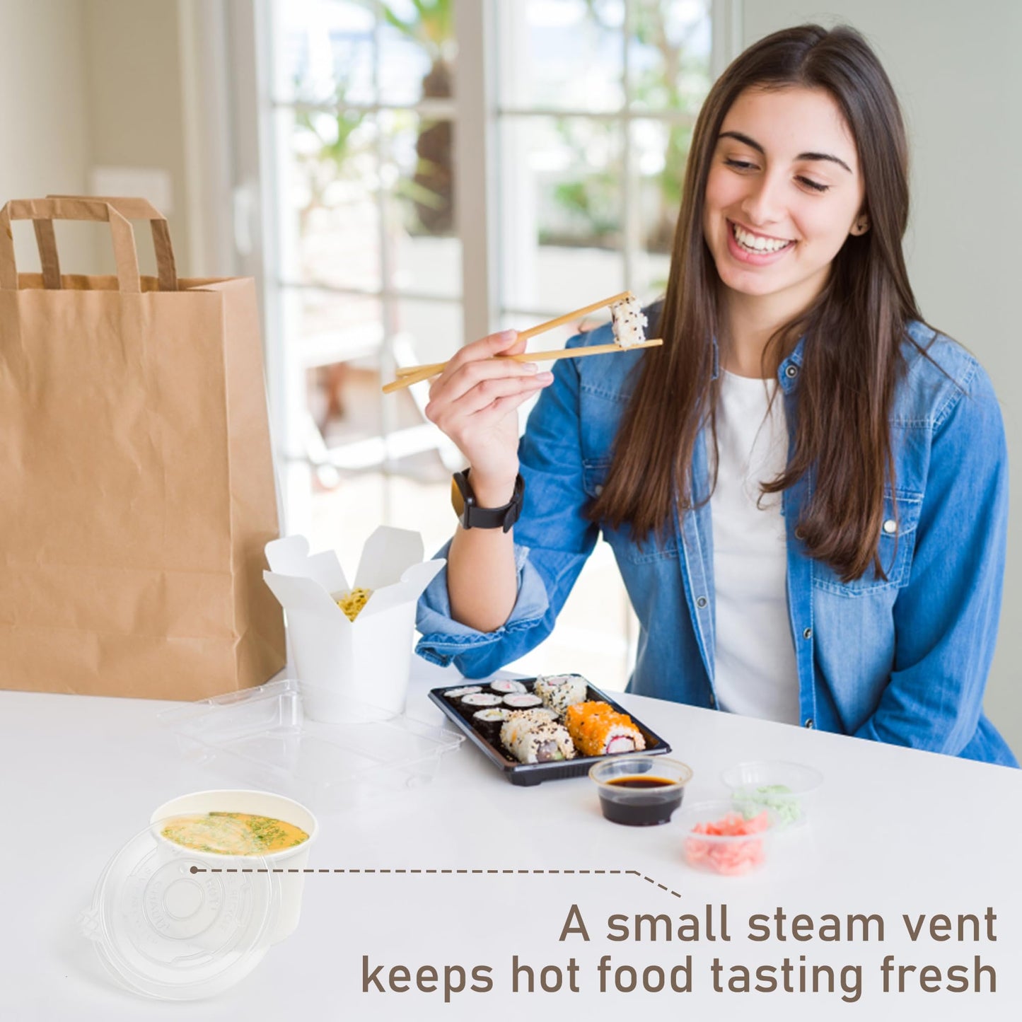 ESSENTIAL Paper Ice Cream Cups, 50pcs 8oz Disposable Dessert Bowls for Hot or Cold Food, Paper Snack Containers for Sundae, Frozen Yogurt, Soup (White)