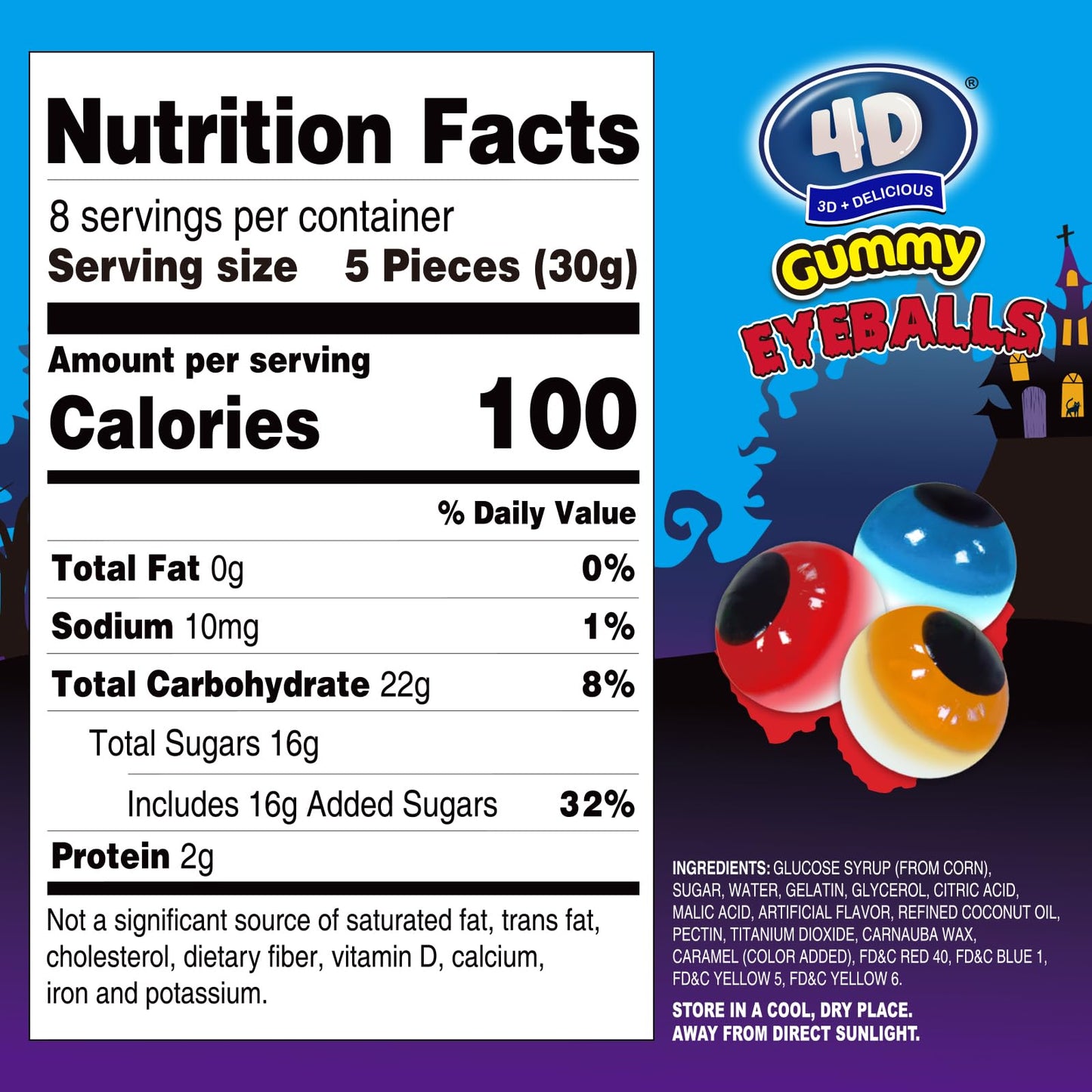 Amos Gummy Eyeball Halloween Candy Eye Candy Treats for Kids & Parties, 3D Gummy Eyeballs, Individually Wrapped,Sharing, 9oz Bag