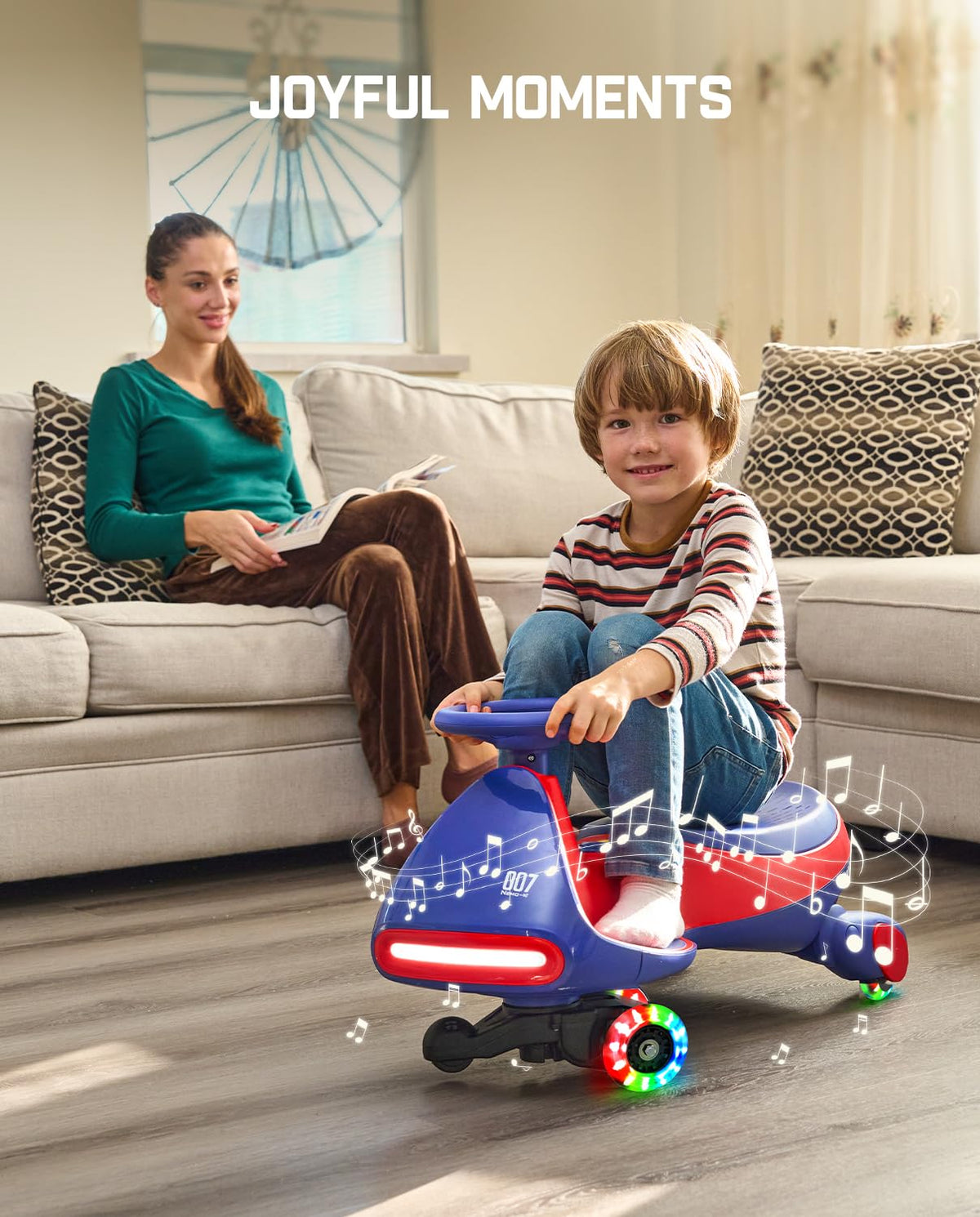 FanttikRide N7 Pro Electric Wiggle Car with Pedal, Rechargeable Battery, CyberWiggle, 2 in 1 Swing Car, 2 Speeds Max 4 Mph, Anti-Rollover, Flashing Wheels, Bluetooth, for Ages 3 and Up, 150 Lbs, Blue