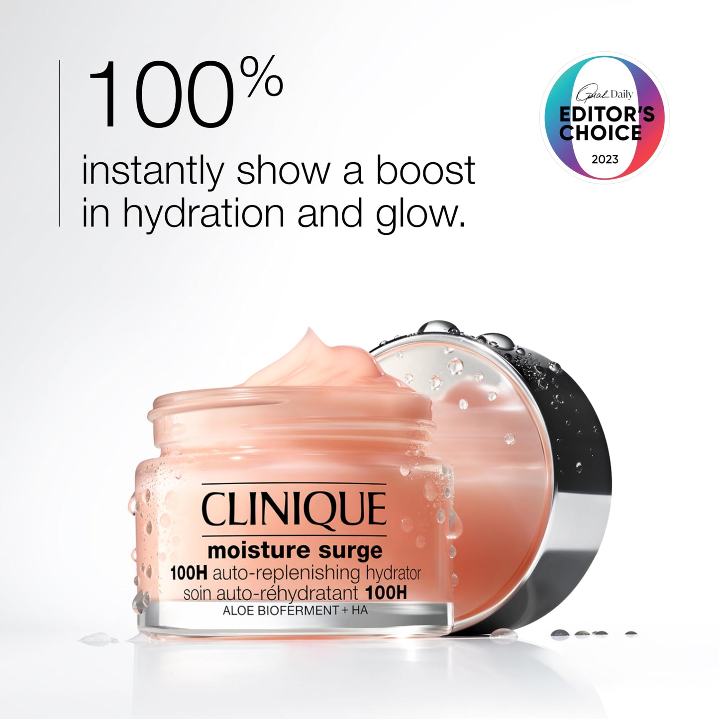 Clinique Moisture Surge 100H Auto-Replenishing Hydrator Oil Free Face Moisturizer With Hyaluronic Acid For All Skin Types | Hydrating + Moisturizing, 2.5 Fl Oz