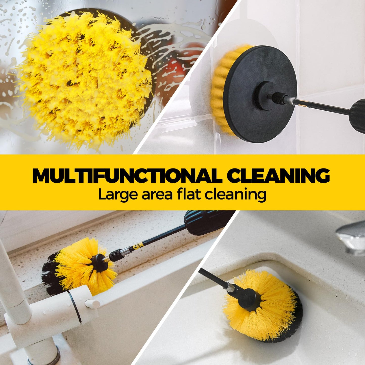 Holikme 6Pack Cleaning Brush Power Scrubber Cleaning Brush Extended Long Attachment Set All Purpose Scrub Brushes Kit for Grout, Floor, Tub, Shower, Tile, Bathroom,Car Cleaning Brush,Yellow