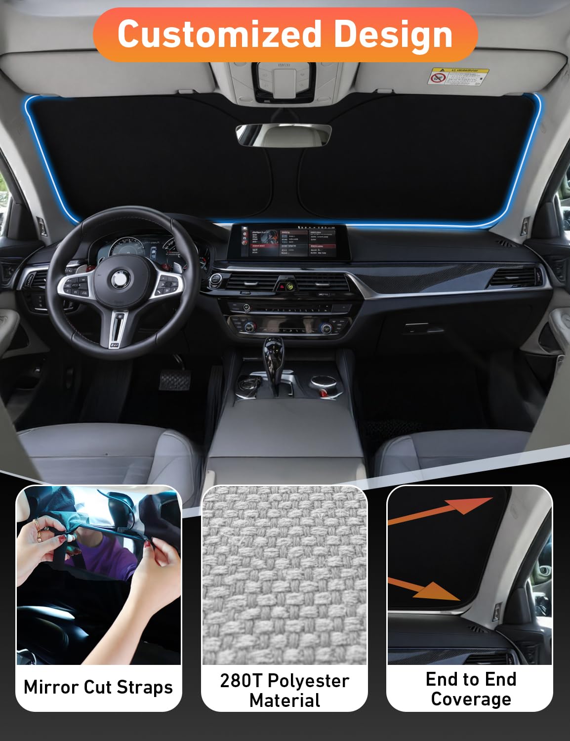 Econour Windshield Sun Shade Compatible for Jeep Wrangler & Gladiator 2018-2024 2025 2026, Sun Visor for Front Windshield & Window Sun Shade Cover, UV Heat Blocker & Protector, Car Accessories