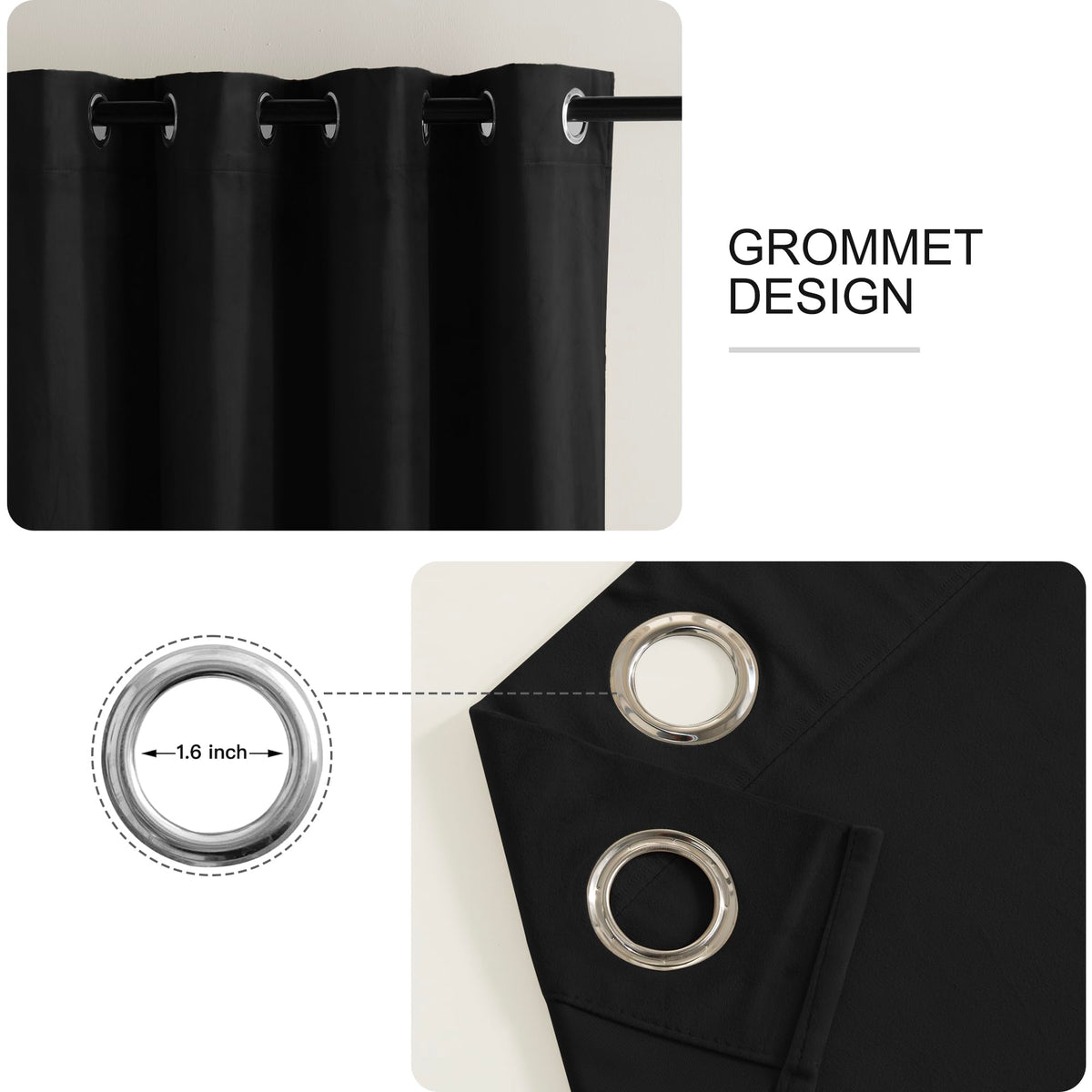 RYB HOME Black Velvet Curtains 96 inches, Soft Thick Velvet Drapes with Rustproof Grommet Room Darkening Noise Reducing Privacy Blinds for Closet Living Room Studio, W52 x L96 inches, 1 Pair