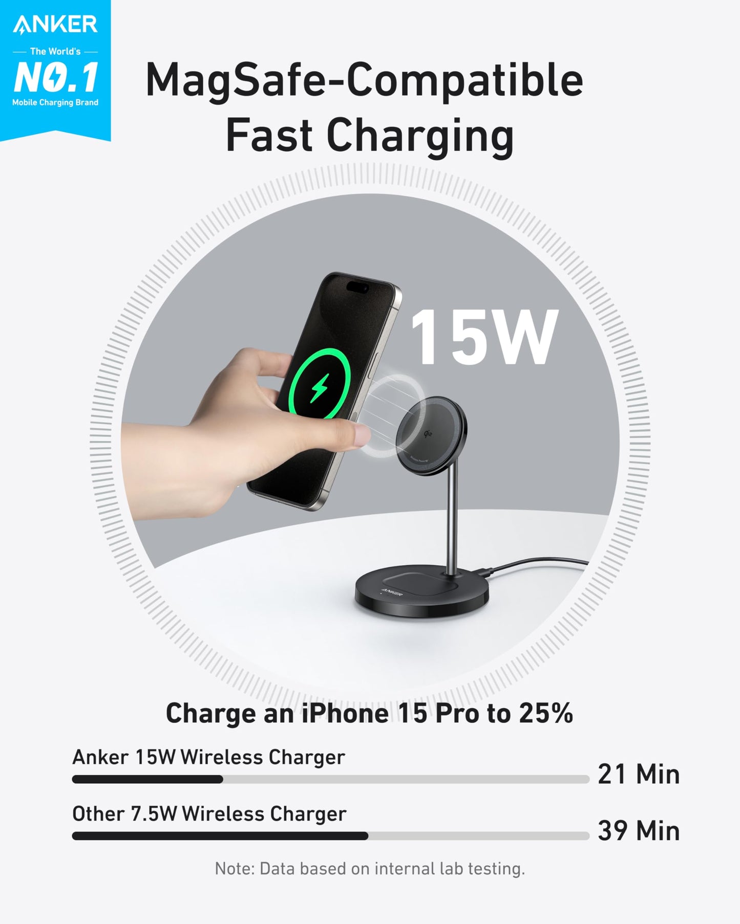 Anker MagSafe Compatible MagGo Charger Stand, iPhone 16 Wireless Charger, 2-in-1 Charging Station, Qi2 Certified 15W Max Charging, for iPhone 16/15/14/13/12, AirPods Pro (Black, No Adapter)