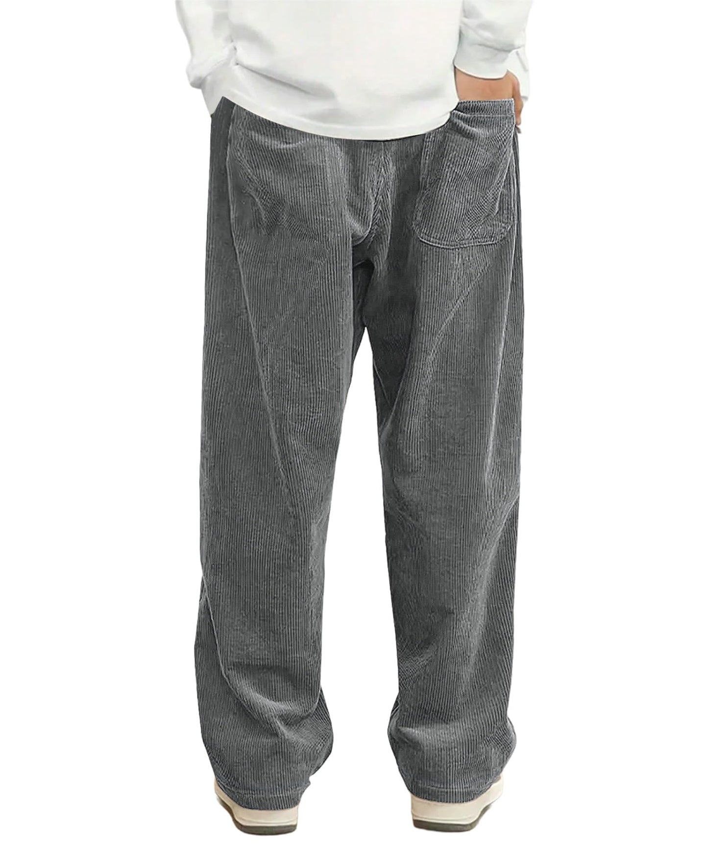 Hidkat Mens Plus Size Corduroy Casual Pants Fashion Loose Fit Wide Leg Sweatpants Elastic Waist Drawstring Big and Tall Grey