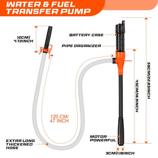 Portable Transfer Pump Battery Operated Electric Siphon Pump for Gas, Fuel, Diesel, Water Transfer 2.4 GPM Flow Oil Extractor, 47 Inches Hose-Easy to Use Hand Fuel Pump, Multi-Use Siphon Transfer Pump